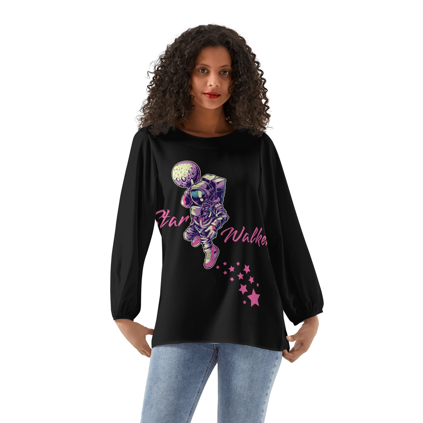 Star Walker 2.0 Womens Black Long-Sleeve Chiffon Blouse