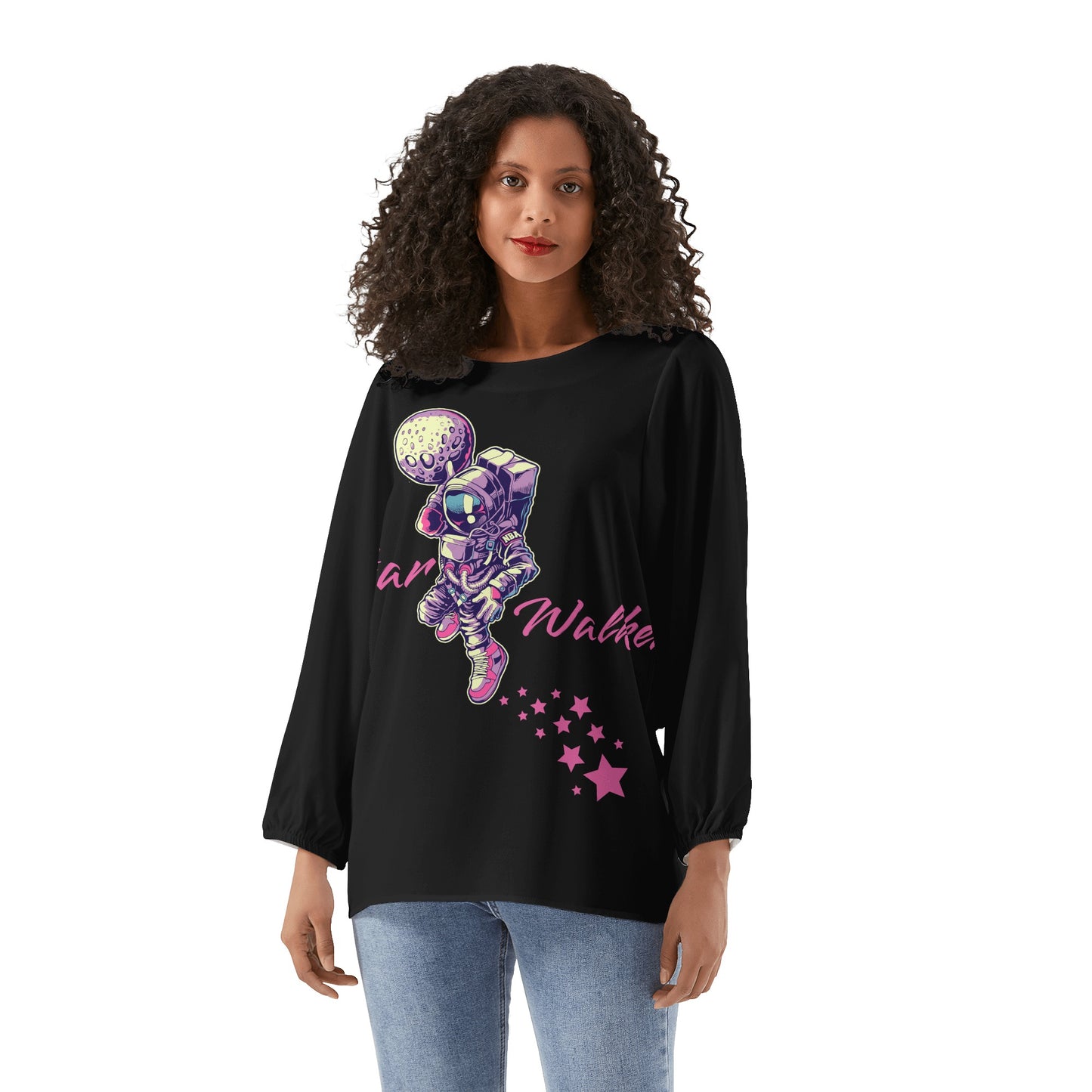 Star Walker 2.0 Womens Black Long-Sleeve Chiffon Blouse