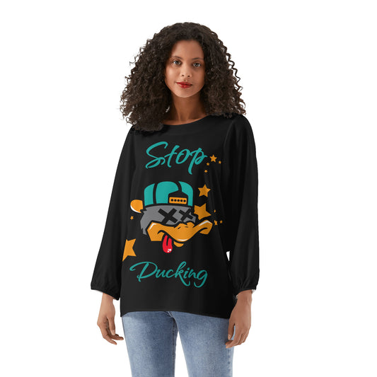 Stop Ducking 1.0 Womens Black Long-Sleeve Chiffon Blouse