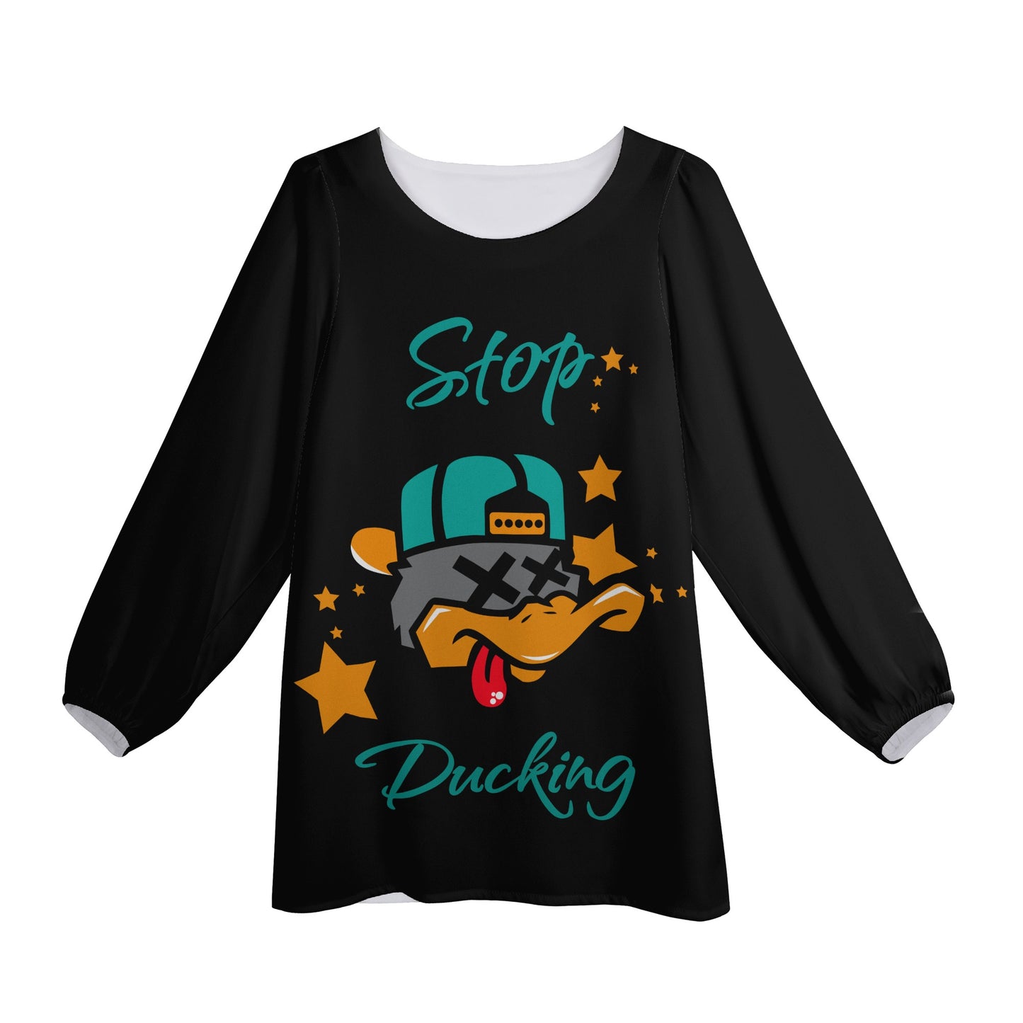 Stop Ducking 1.0 Womens Black Long-Sleeve Chiffon Blouse