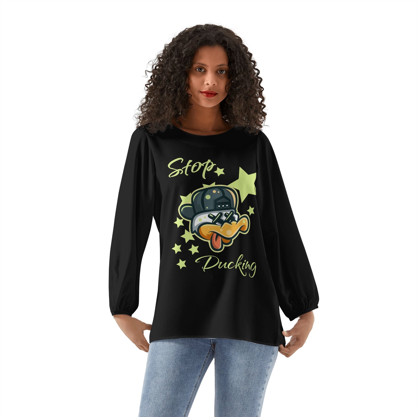 Stop Ducking 3.0 Womens Black Long-Sleeve Chiffon Blouse