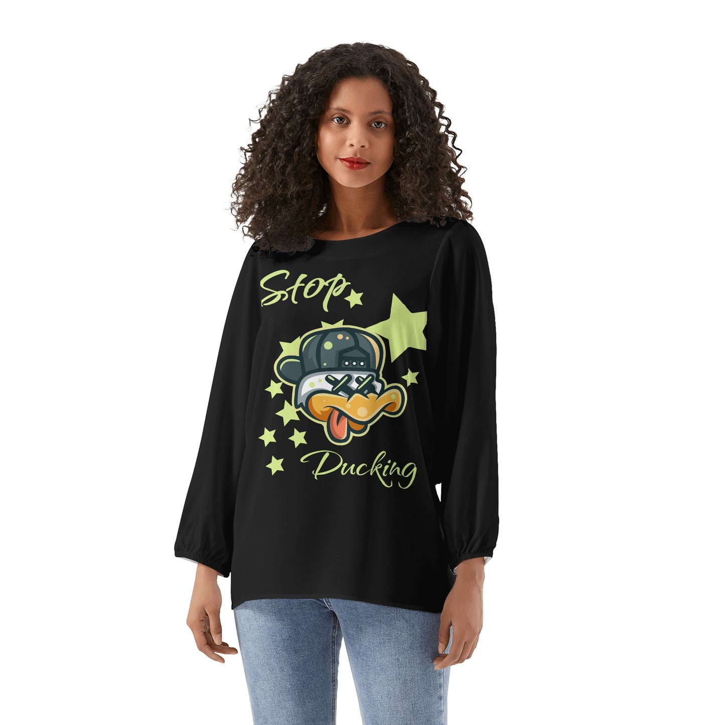 Stop Ducking 3.0 Womens Black Long-Sleeve Chiffon Blouse