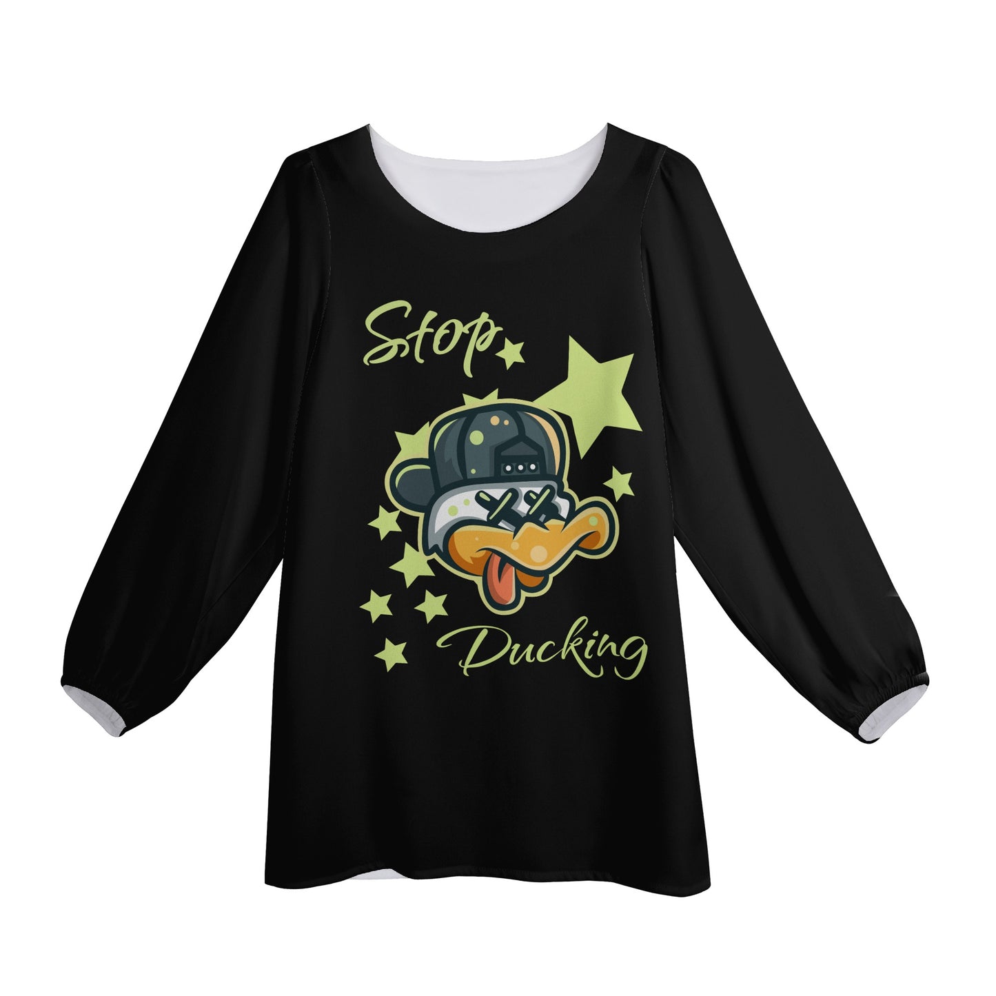 Stop Ducking 3.0 Womens Black Long-Sleeve Chiffon Blouse