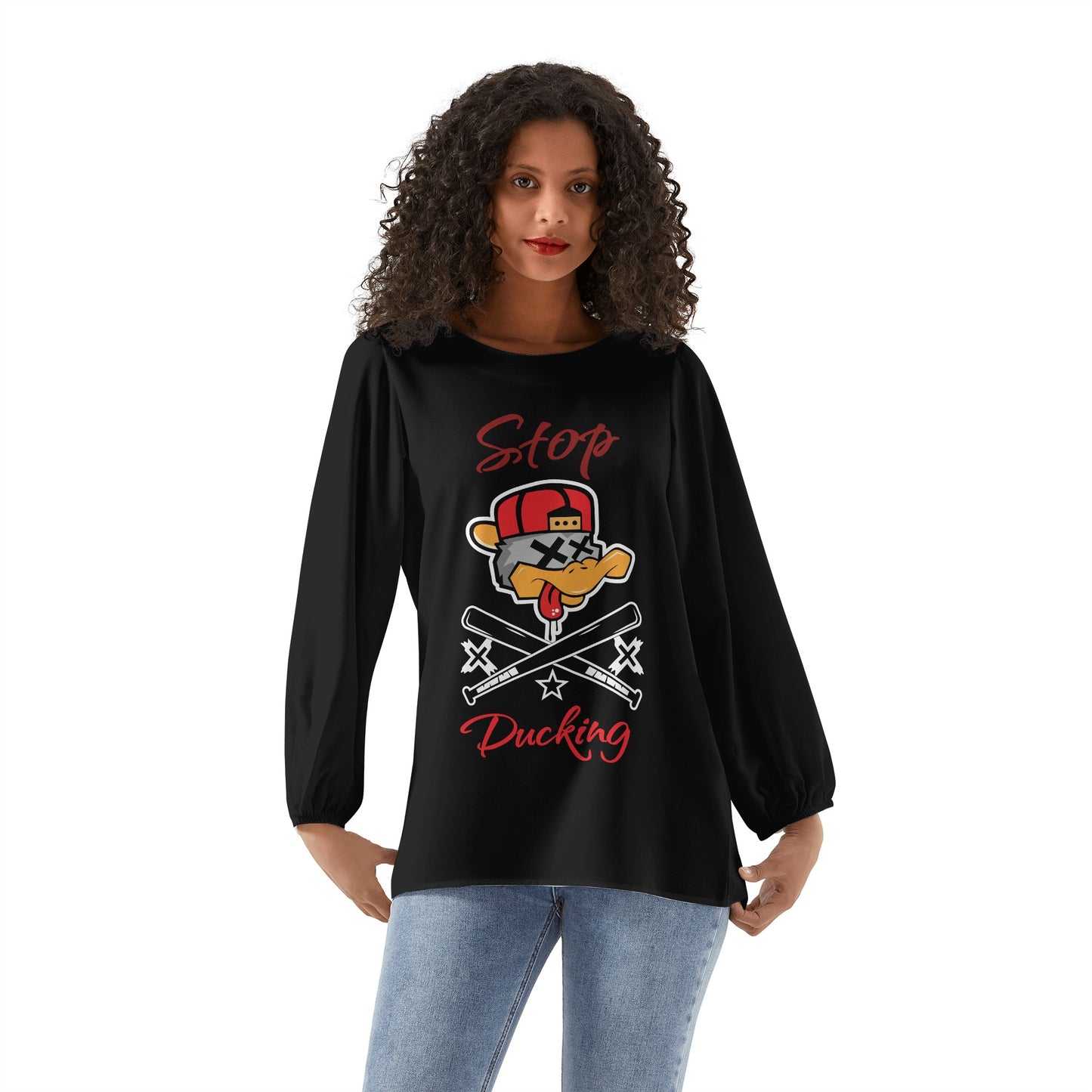 Stop Ducking 2.0 Womens Black Long-Sleeve Chiffon Blouse