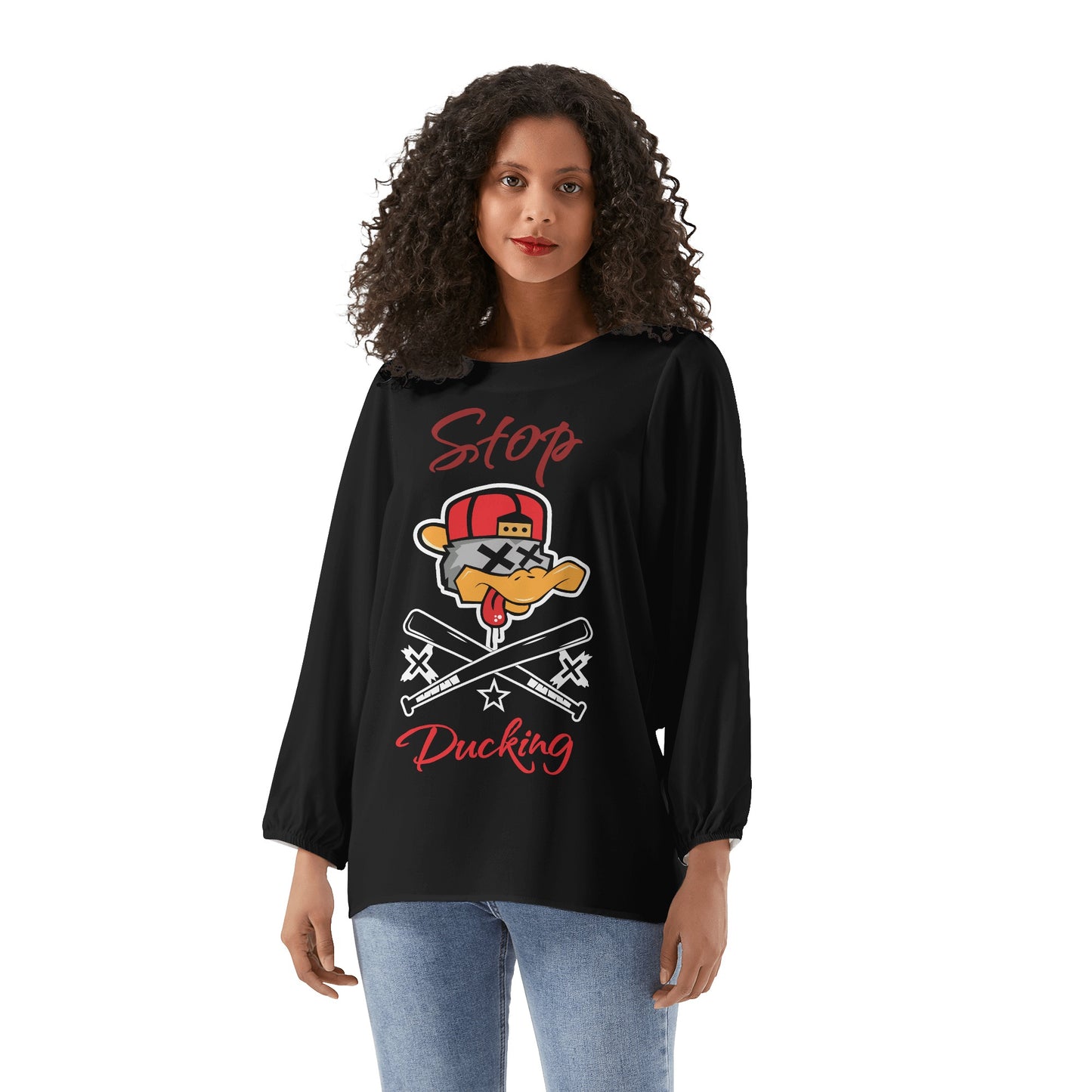 Stop Ducking 2.0 Womens Black Long-Sleeve Chiffon Blouse