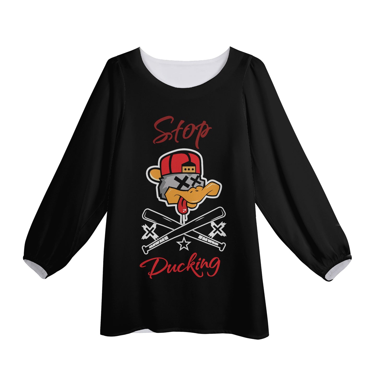 Stop Ducking 2.0 Womens Black Long-Sleeve Chiffon Blouse