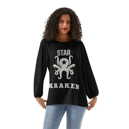 Star Kraken Womens Black Long-Sleeve Chiffon Blouse