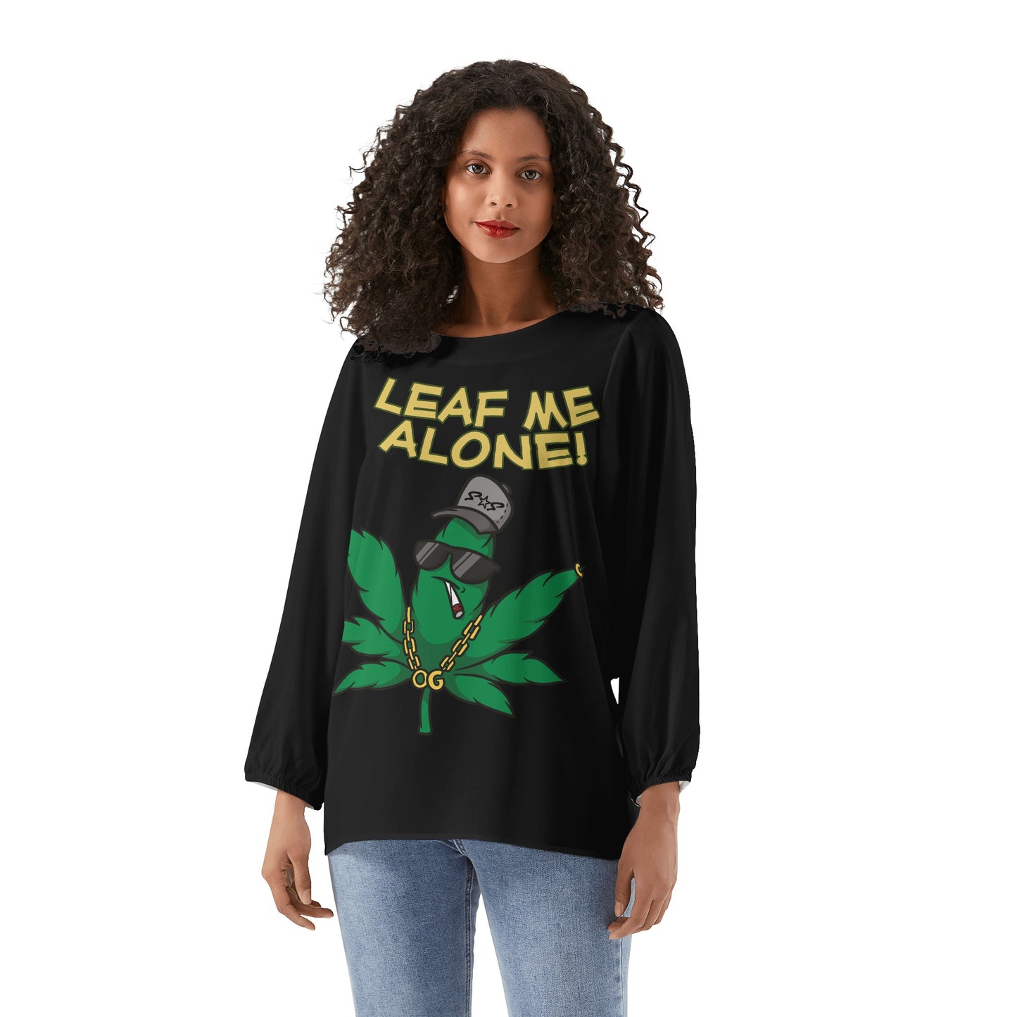 Leaf Me Alone 3.0 420 Edition Womens Long-Sleeve Chiffon Blouse