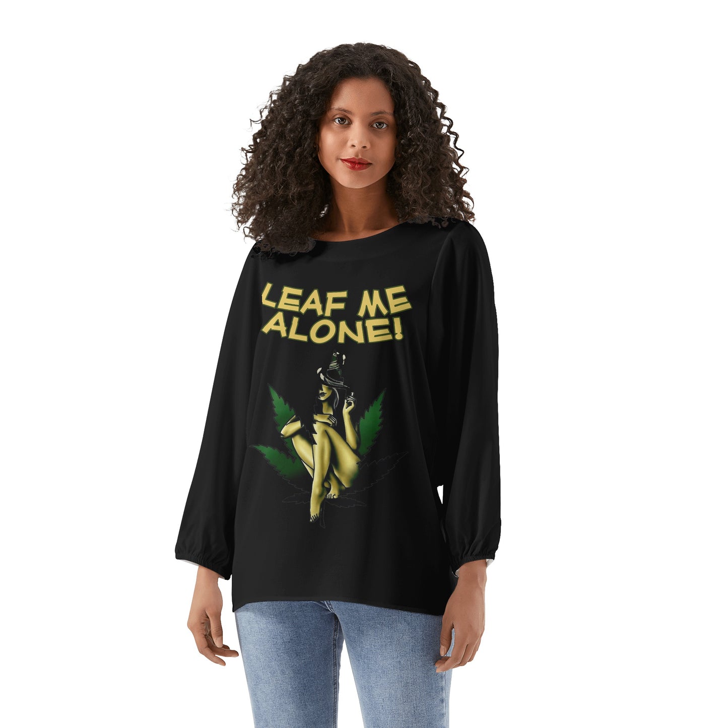 Leaf Me Alone 4.0 420 Edition Womens Long-Sleeve Chiffon Blouse