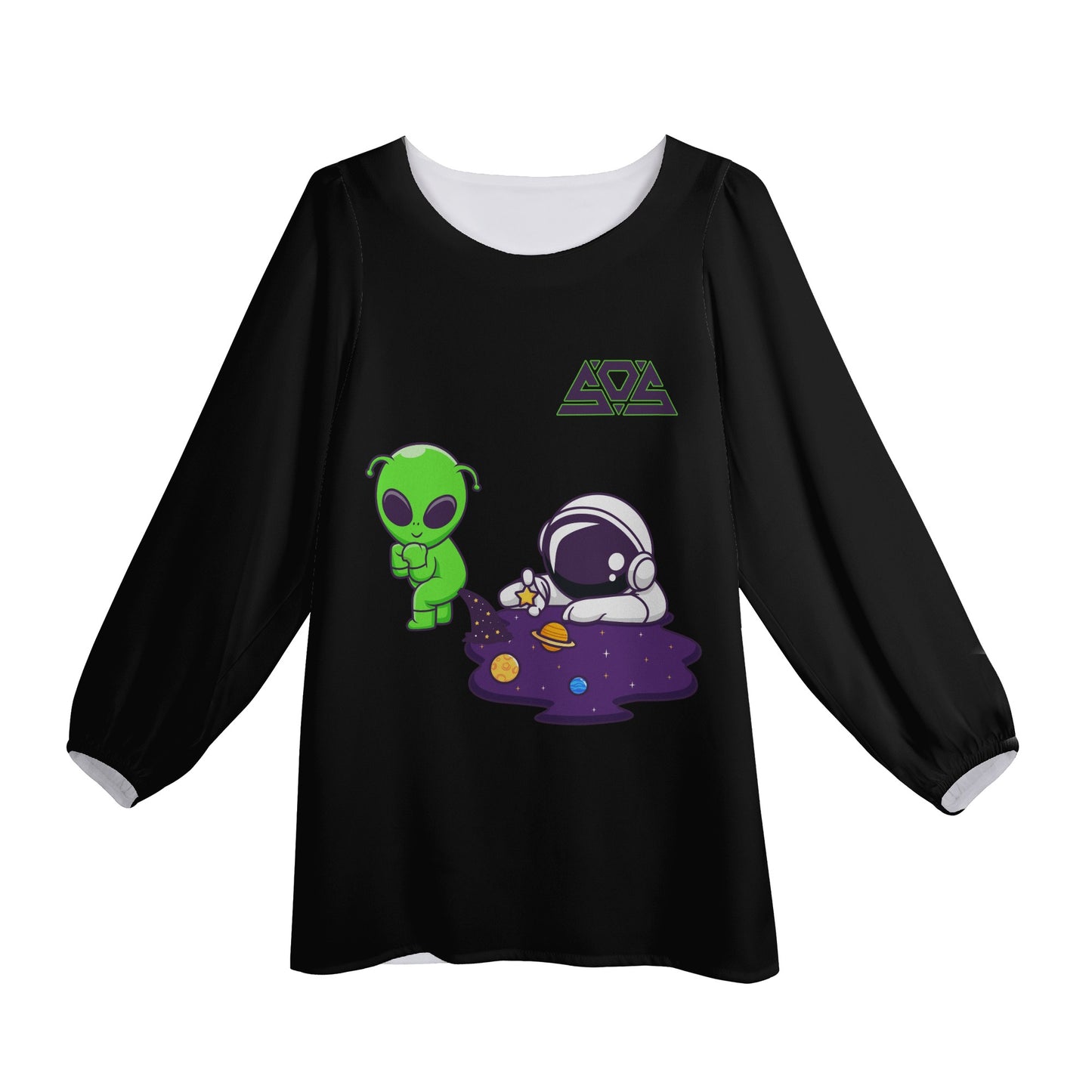 Space Aliens Womens Black Long-Sleeve Chiffon Blouse