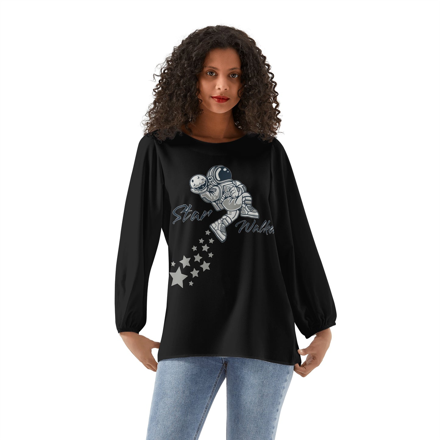 Star Walker 1.0 Womens Black Long-Sleeve Chiffon Blouse