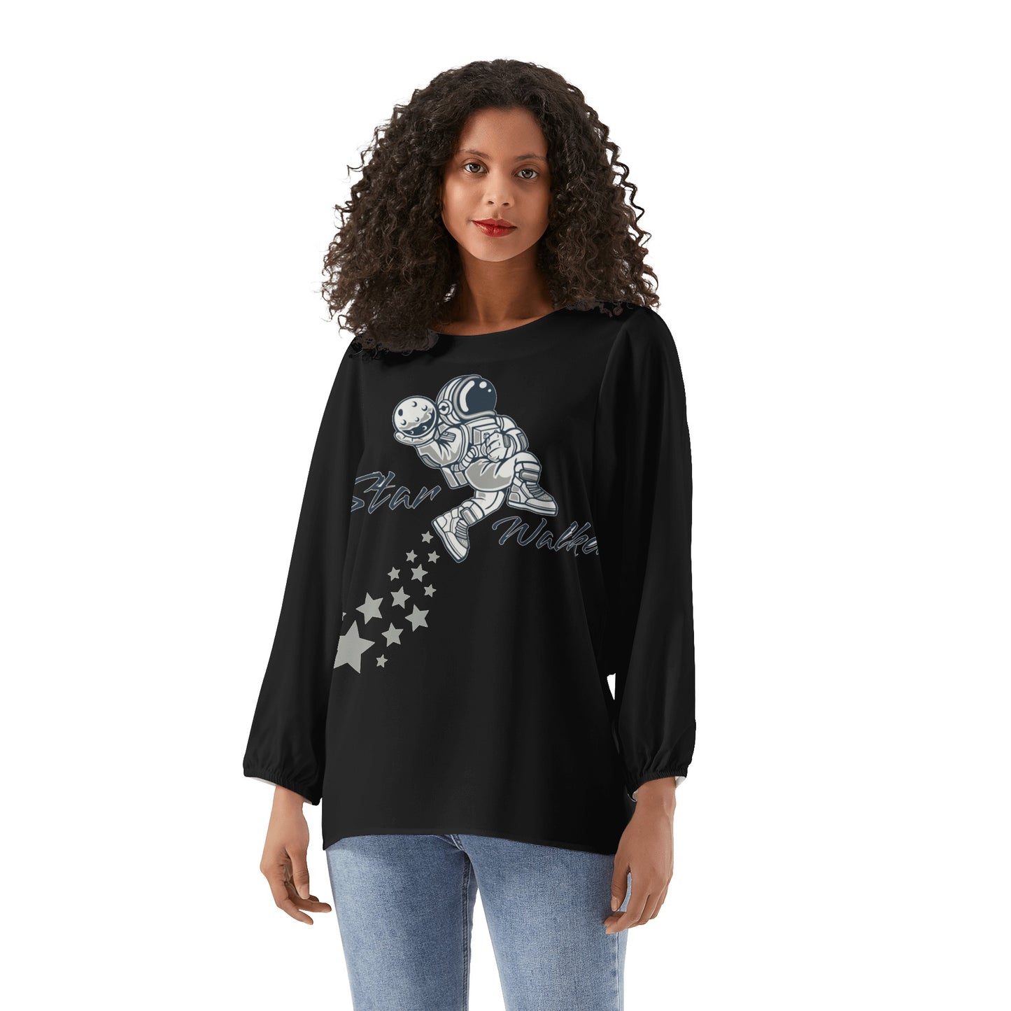 Star Walker 1.0 Womens Black Long-Sleeve Chiffon Blouse