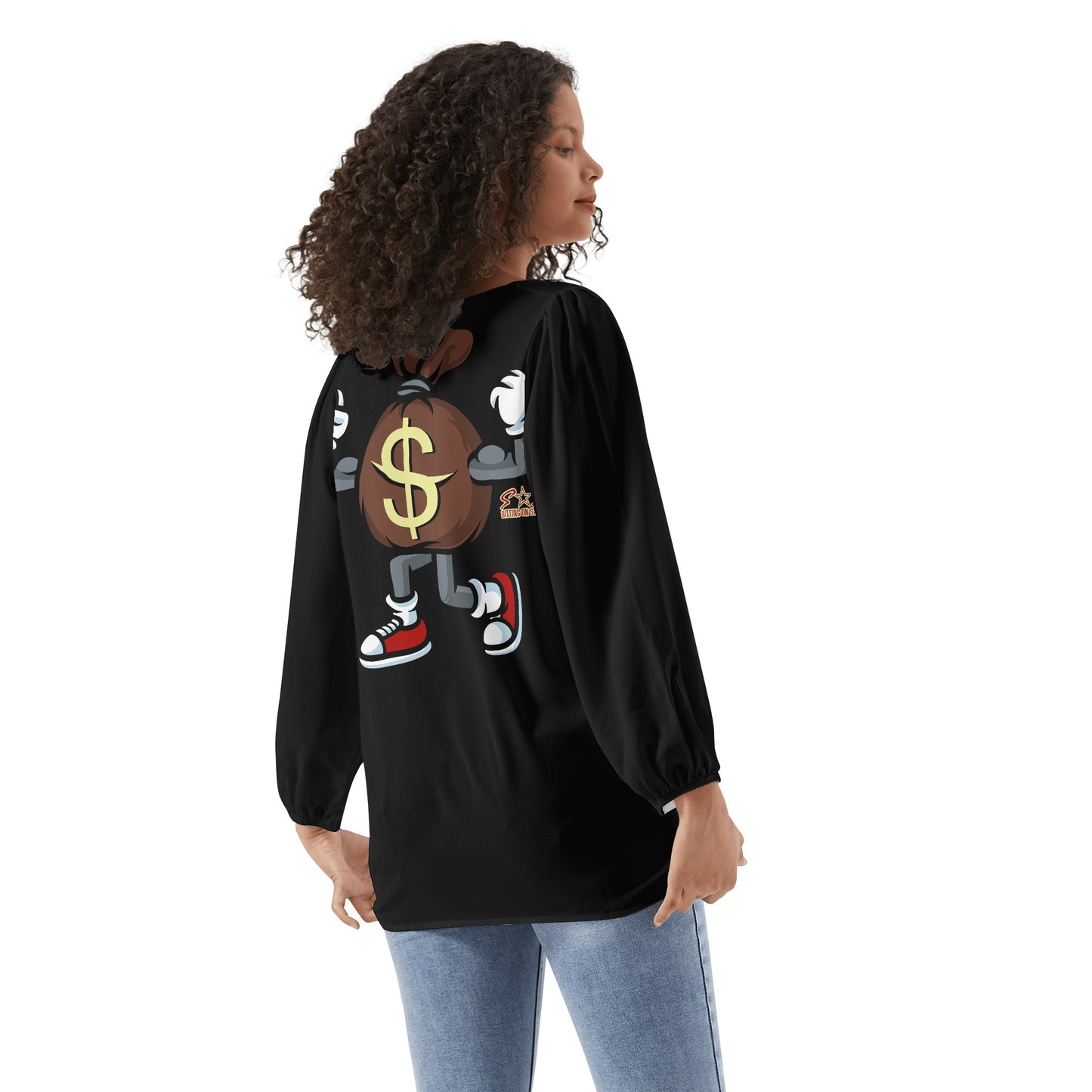 T.T.D (Ten Toes Down) Womens Black Long-Sleeve Chiffon Blouse