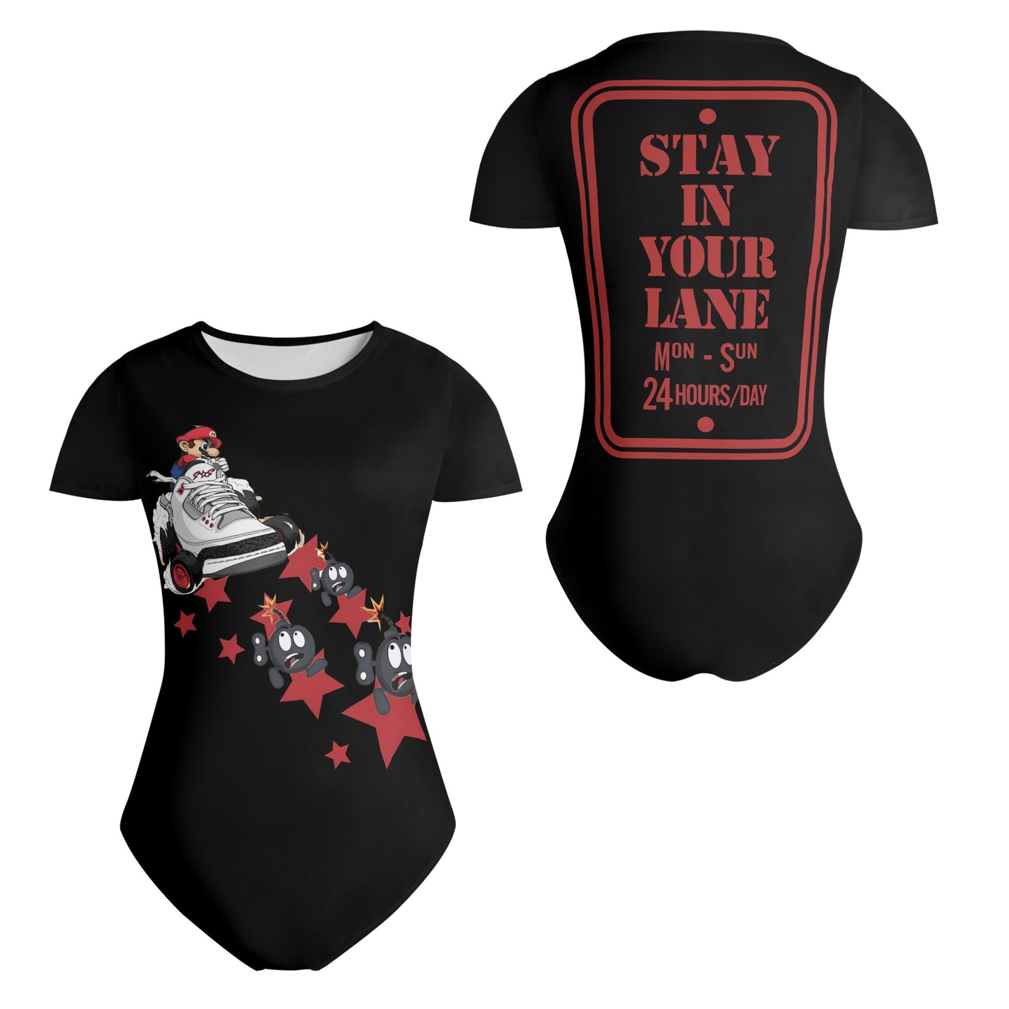 S.I.Y.L. (Stay In Your Lane)  Black Womens Soft Short Sleeve Bodysuit