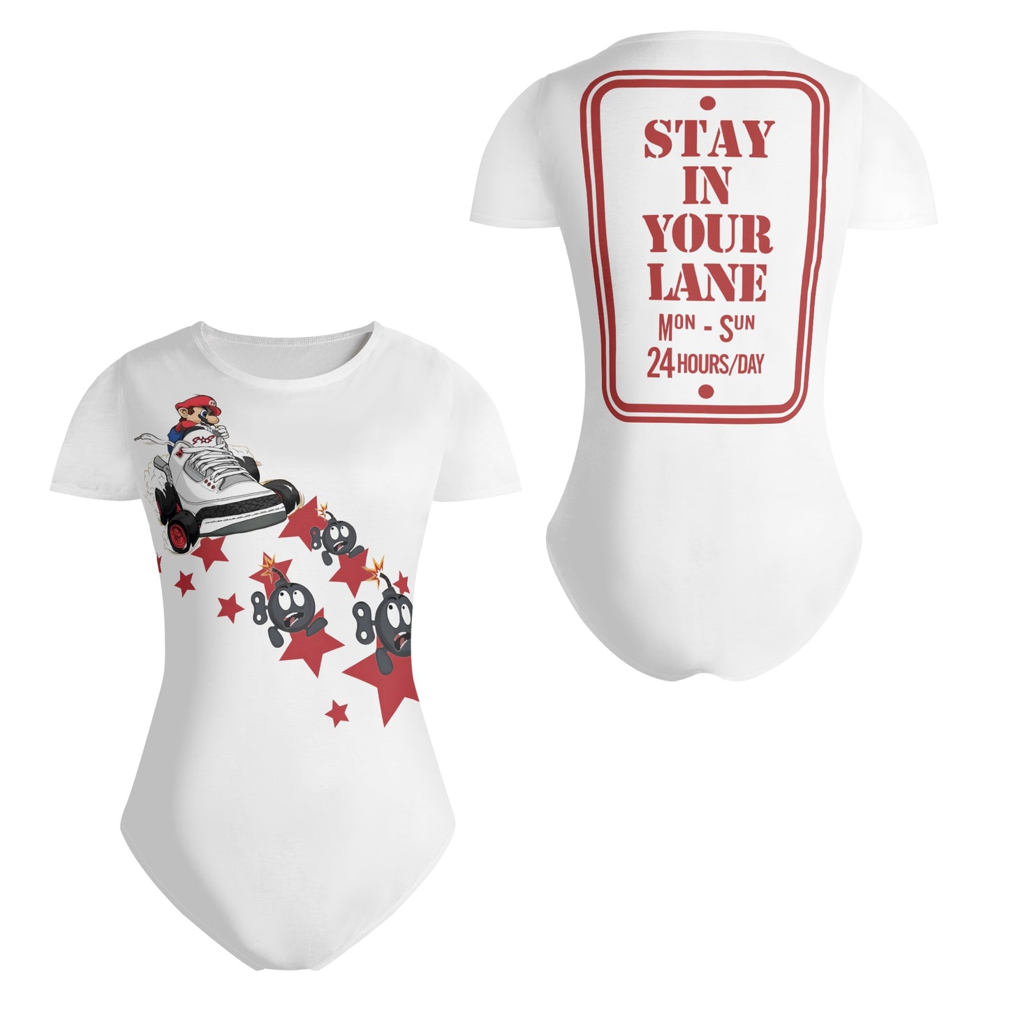 S.I.Y.L. (Stay In Your Lane) White Womens Soft Short Sleeve Bodysuit