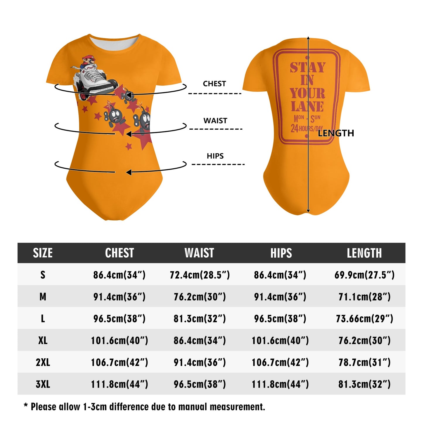 S.I.Y.L. (Stay In Your Lane) Orange Womens Soft Short Sleeve Bodysuit