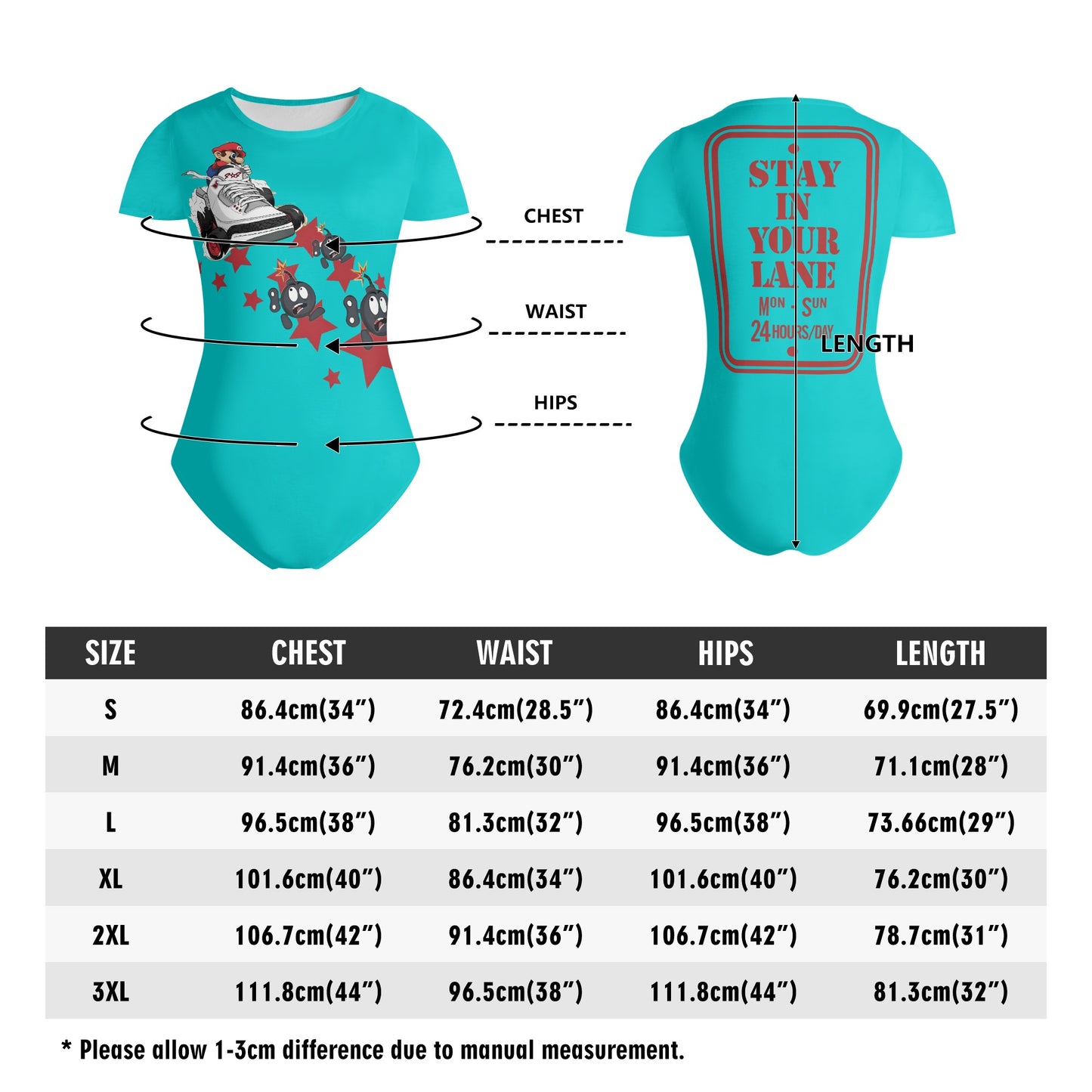 S.I.Y.L. (Stay In Your Lane) Turquoise Womens Soft Short Sleeve Bodysuit