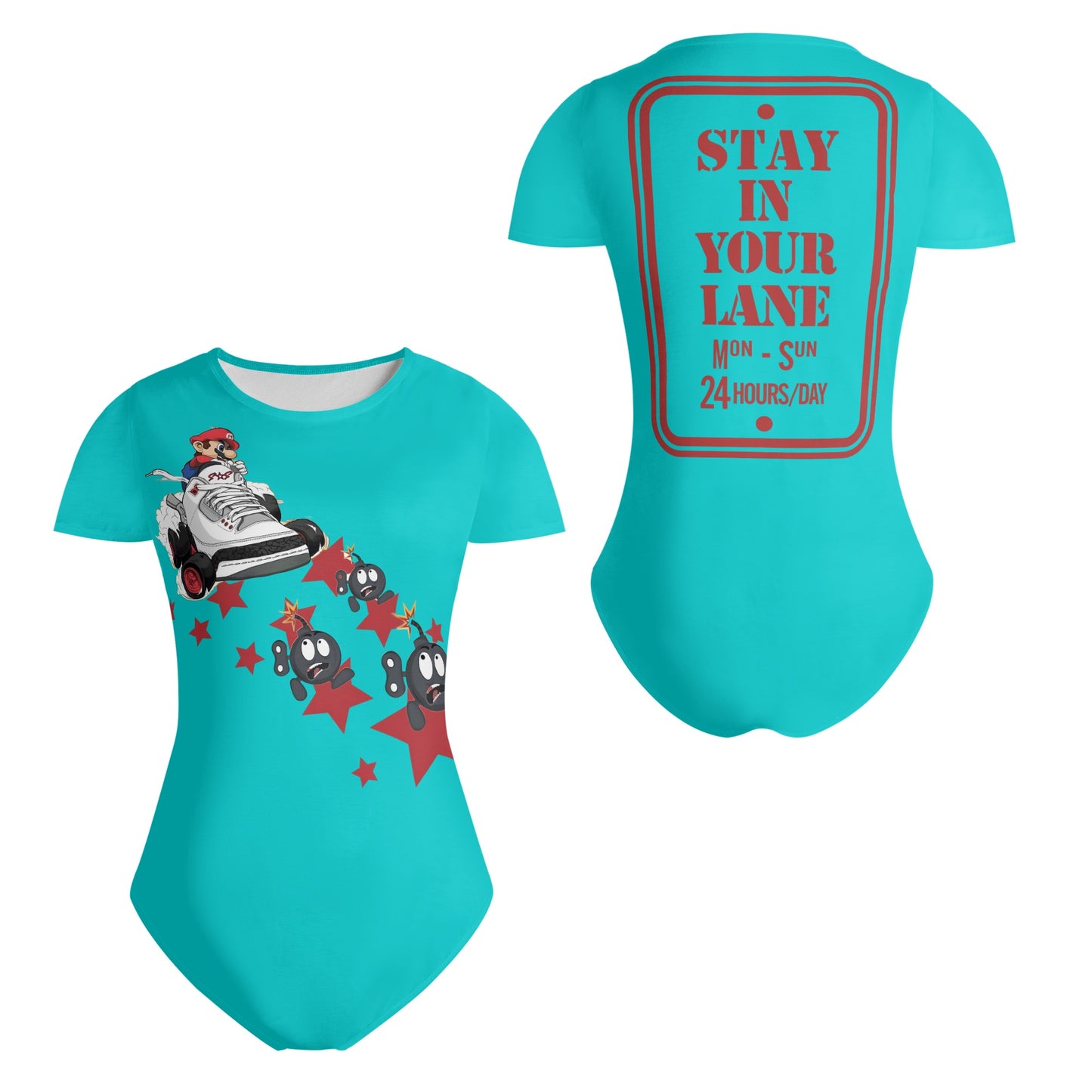 S.I.Y.L. (Stay In Your Lane) Turquoise Womens Soft Short Sleeve Bodysuit