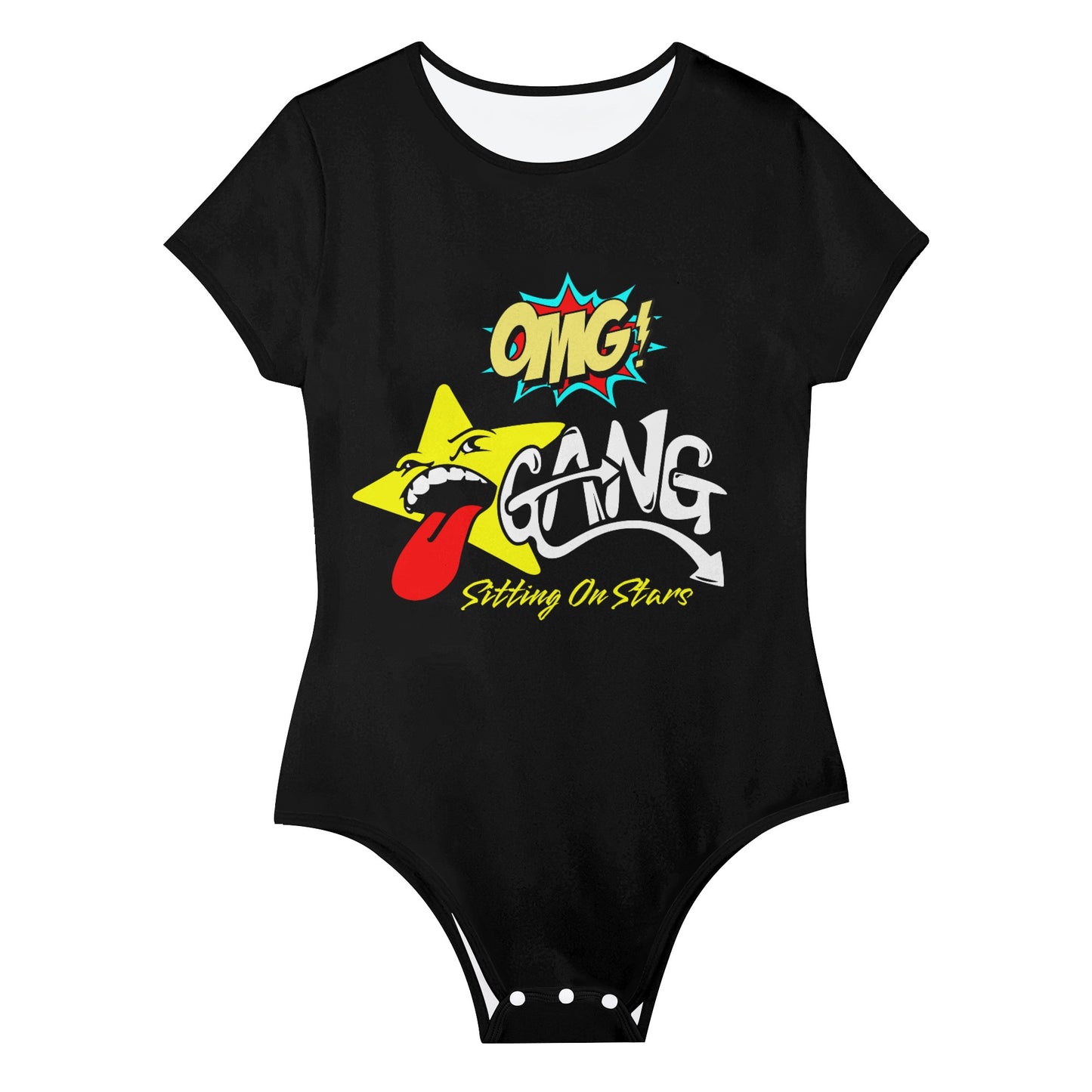 Star Gang Womens Black Soft Short Sleeve Bodysuit