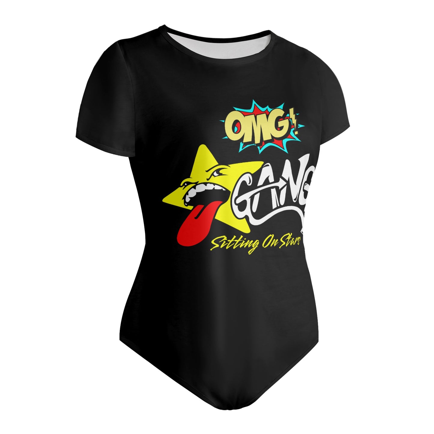 Star Gang Womens Black Soft Short Sleeve Bodysuit