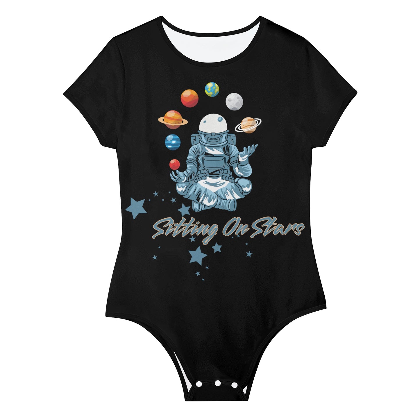 Sitting On Stars Meditation Womens Soft Short Sleeve Bodysuit