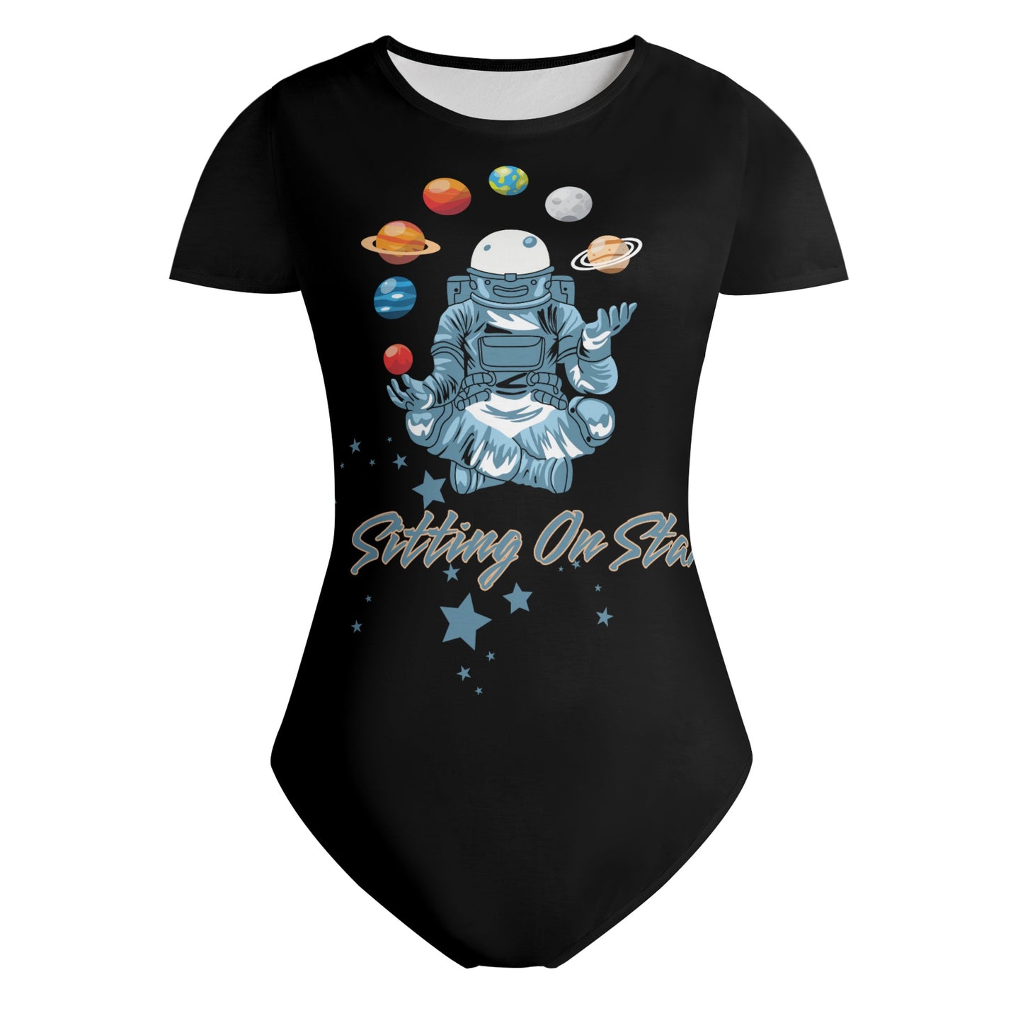 Sitting On Stars Meditation Womens Soft Short Sleeve Bodysuit