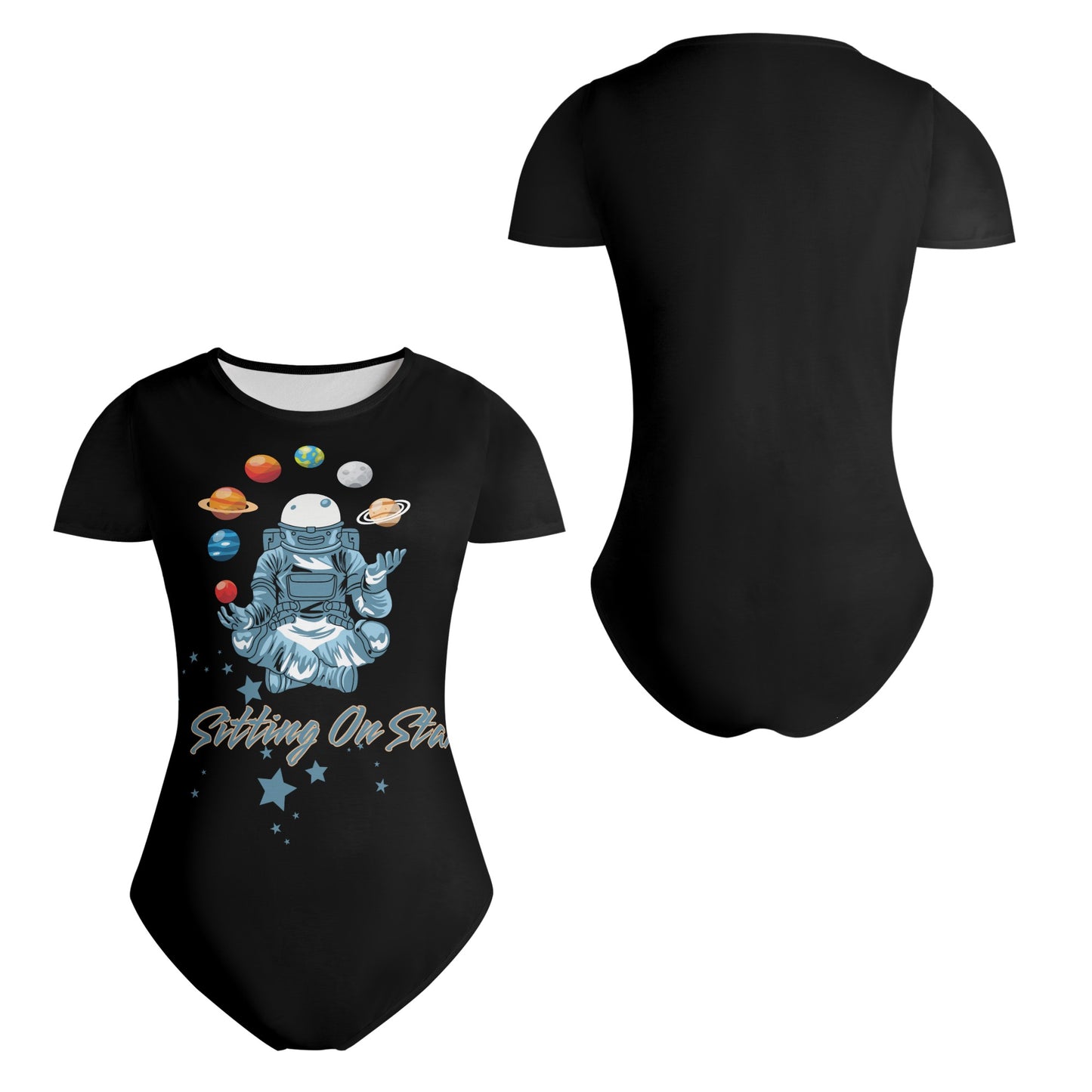 Sitting On Stars Meditation Womens Soft Short Sleeve Bodysuit