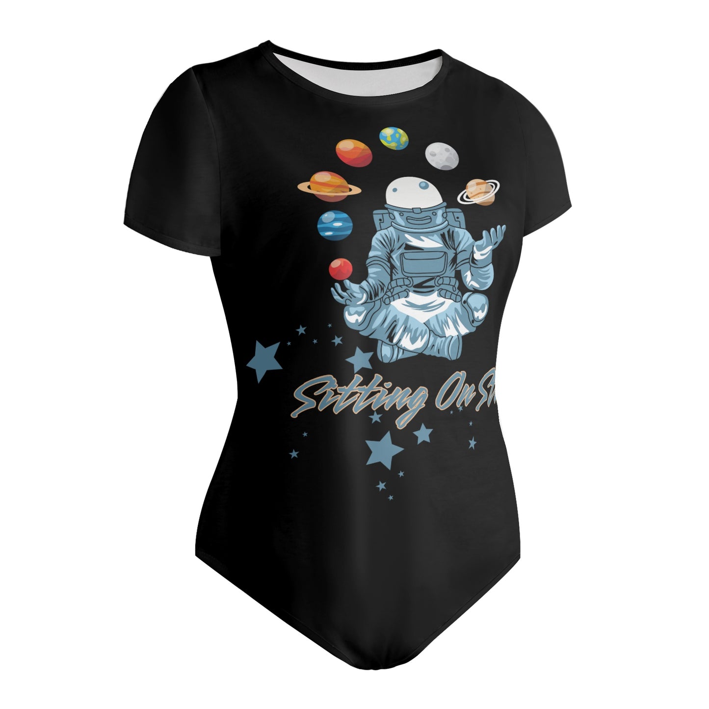 Sitting On Stars Meditation Womens Soft Short Sleeve Bodysuit