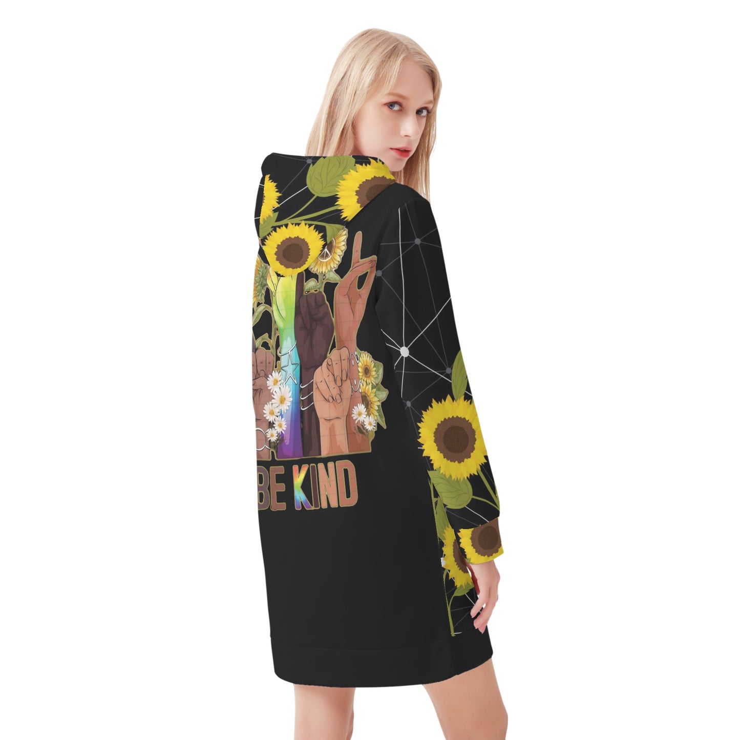 Be Kind (Pride Edition) Black/ Sun Flower Womens Hoodie Dress