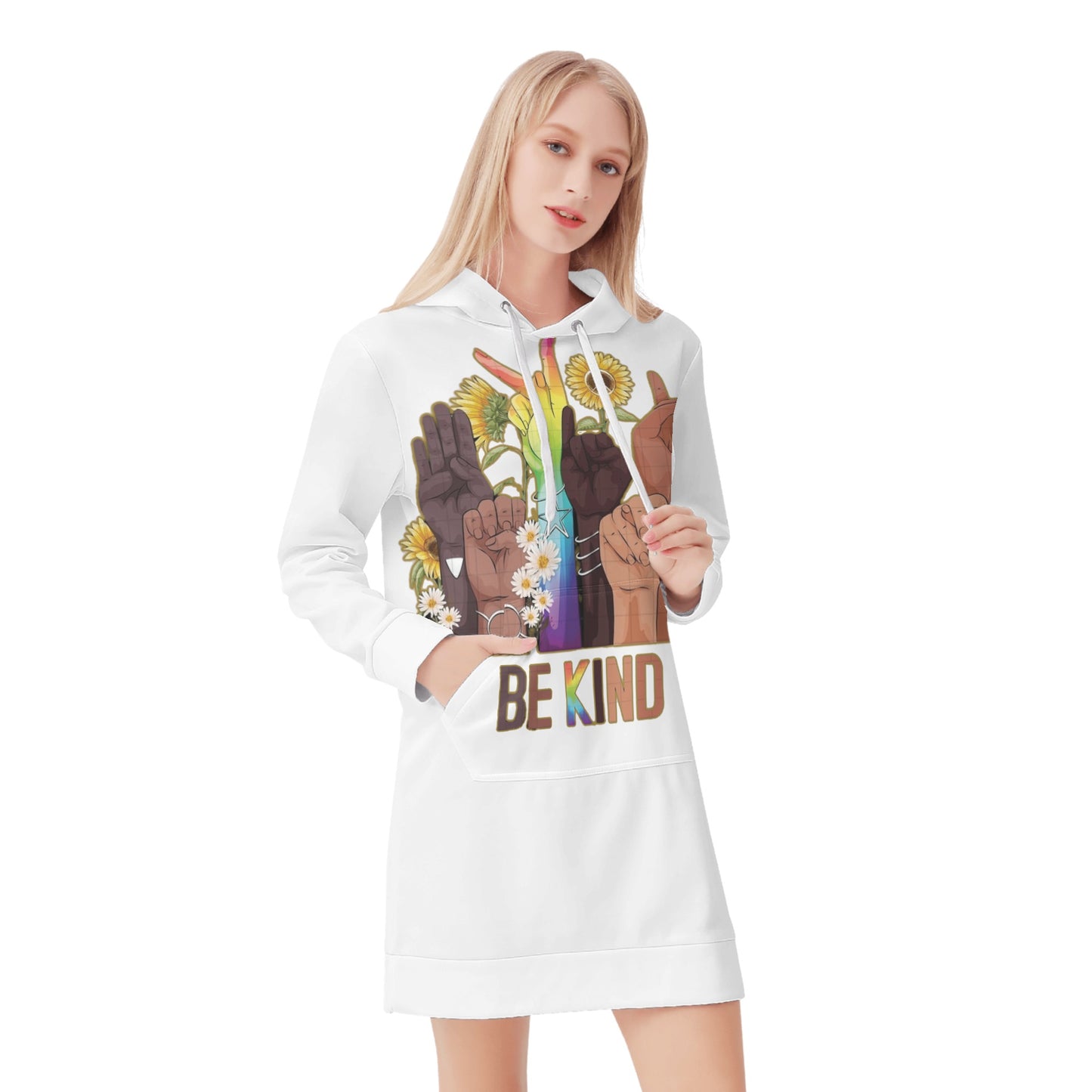 Be Kind (Pride Edition) White Womens Hoodie Dress