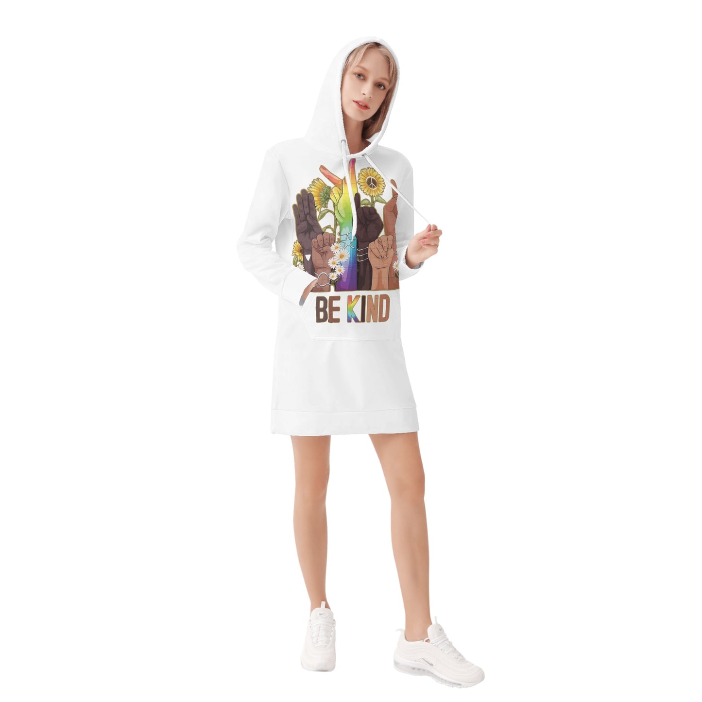 Be Kind (Pride Edition) White Womens Hoodie Dress