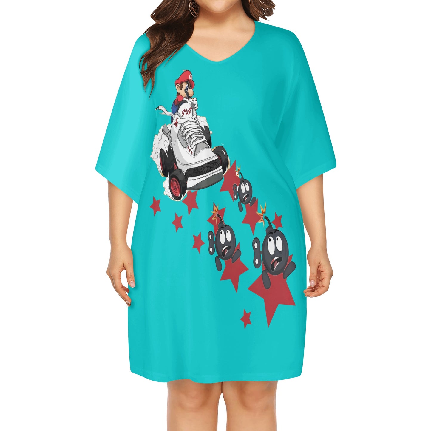 S.I.Y.L. ( Stay In Your Lane) Womens Star Size Turquoise Loose Dress