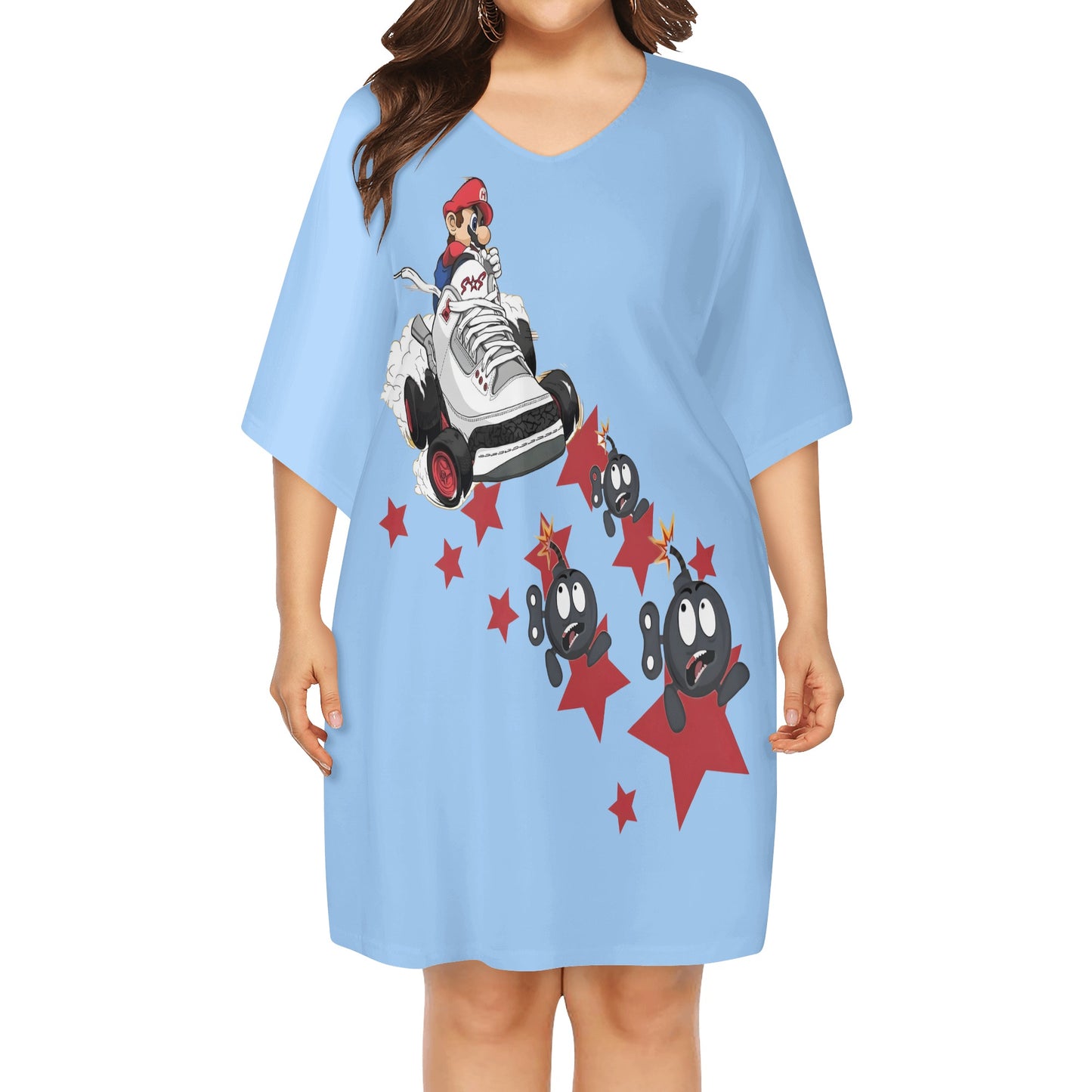 S.I.Y.L. ( Stay In Your Lane) Womens Star Size Sky Blue Loose Dress