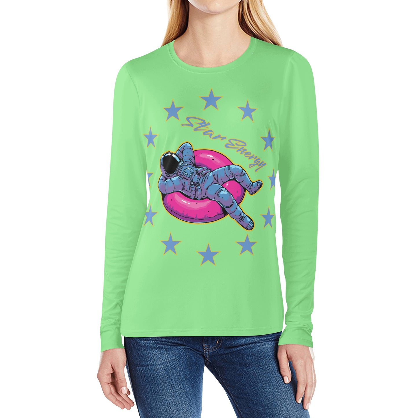 Star Energy  2.0 Mint Green Womens Long Sleeve T Shirt