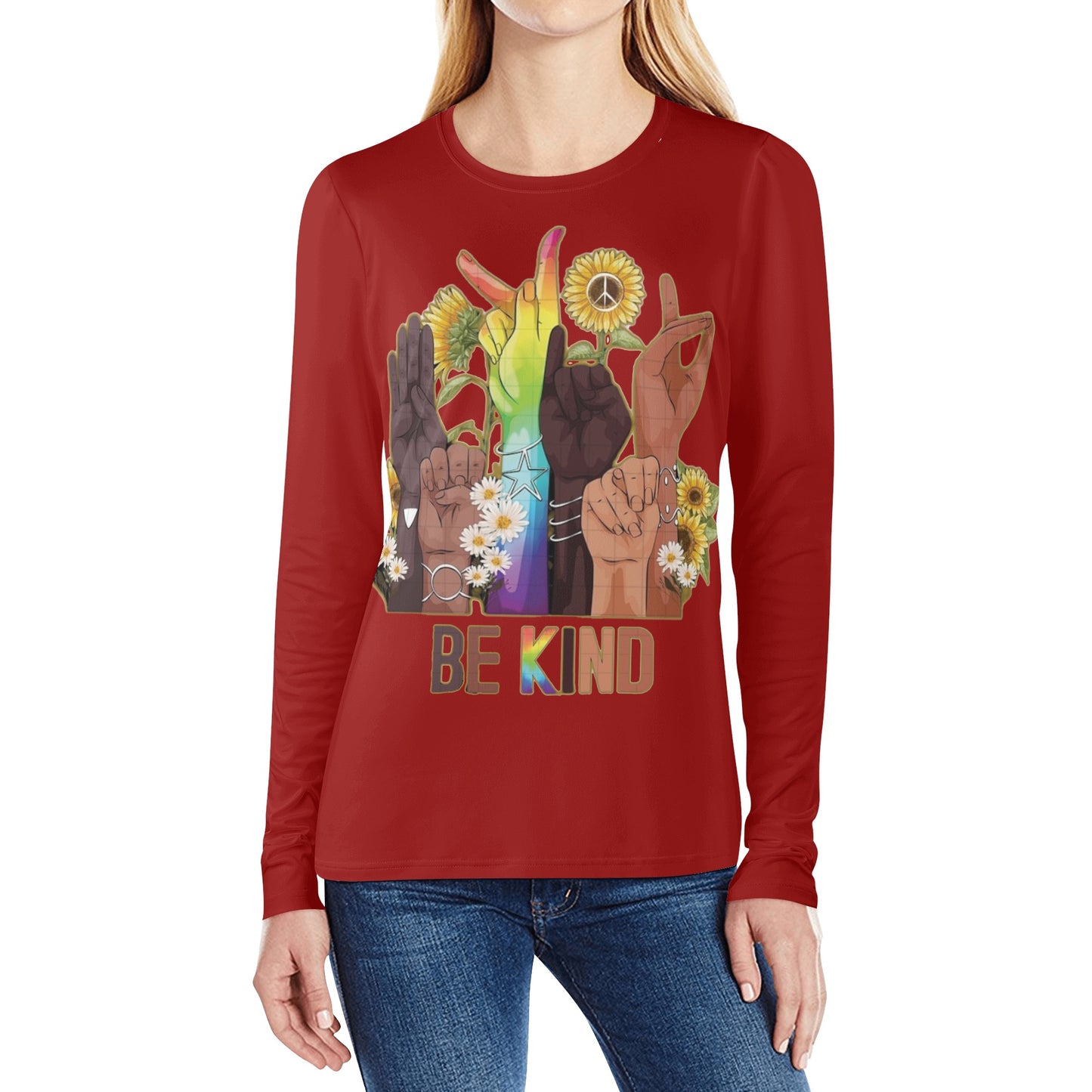 Be Kind (Pride Edition) Maroon Womens Long Sleeve T Shirt