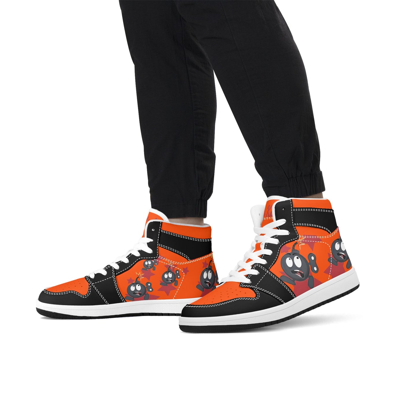 S.I.Y.L. (Stay In Your Lane) Mens Dark Orange High Top Leather Star Kicks