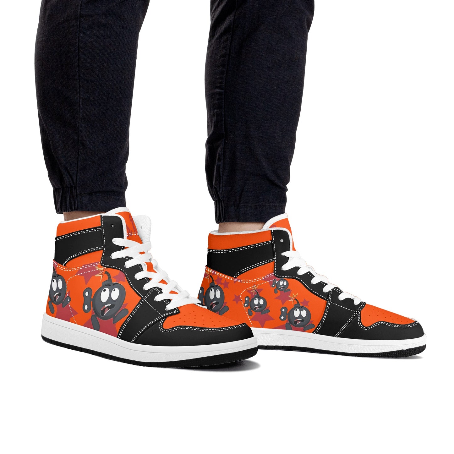 S.I.Y.L. (Stay In Your Lane) Mens Dark Orange High Top Leather Star Kicks