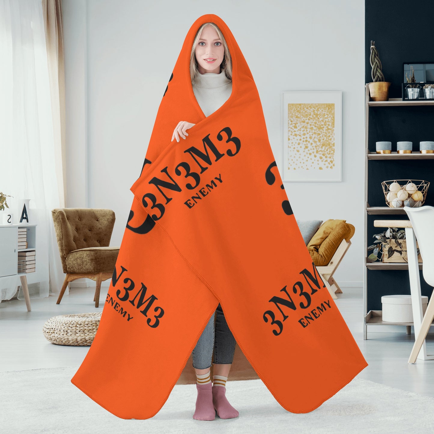 3.N.3.M.3 Enemy Dark Orange Hooded Blanket