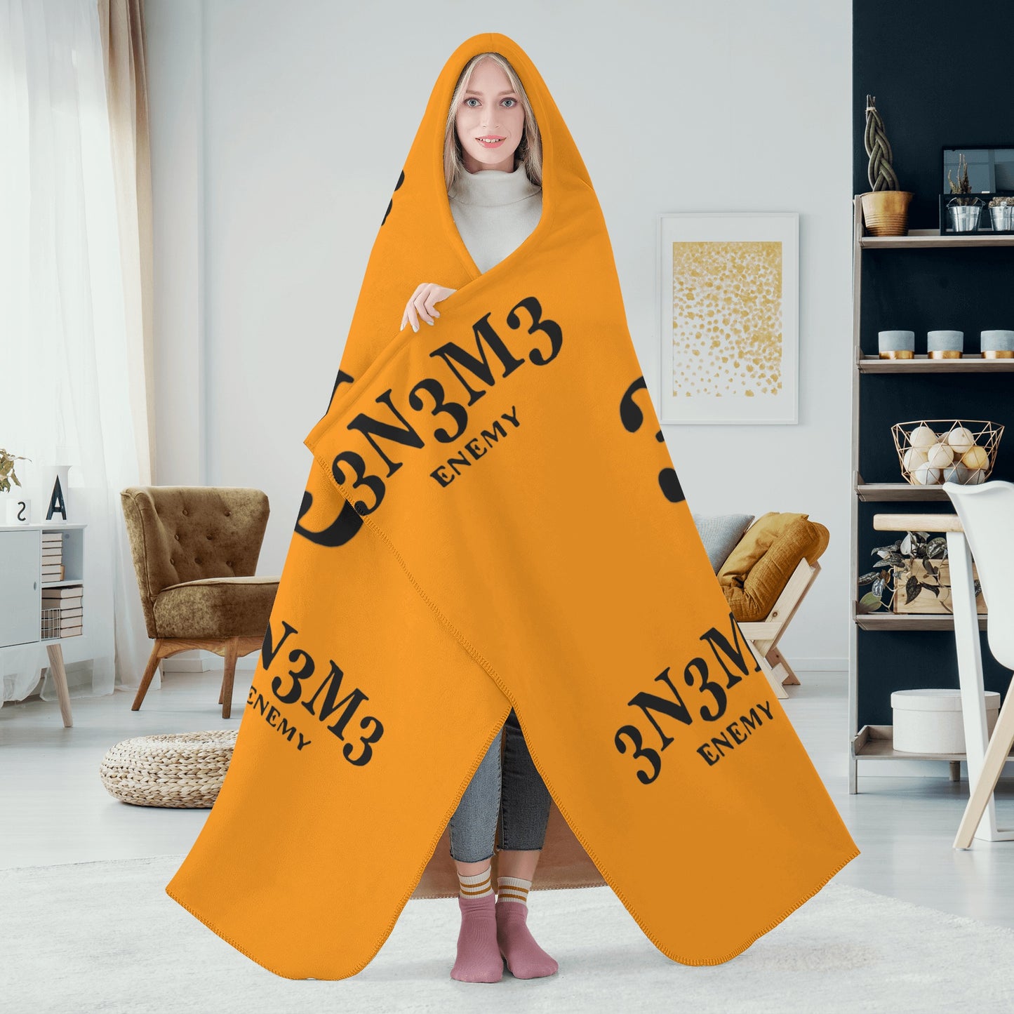 3.N.3.M.3 Enemy Orange Hooded Blanket