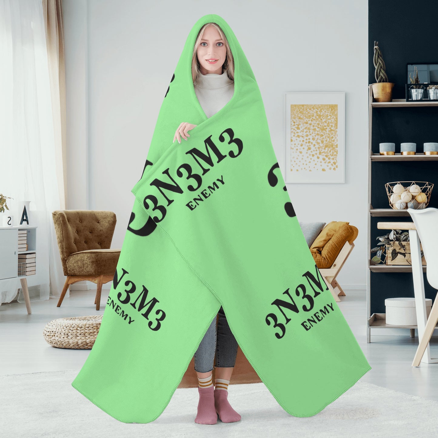 3.N.3.M.3 Enemy Mint Green Hooded Blanket