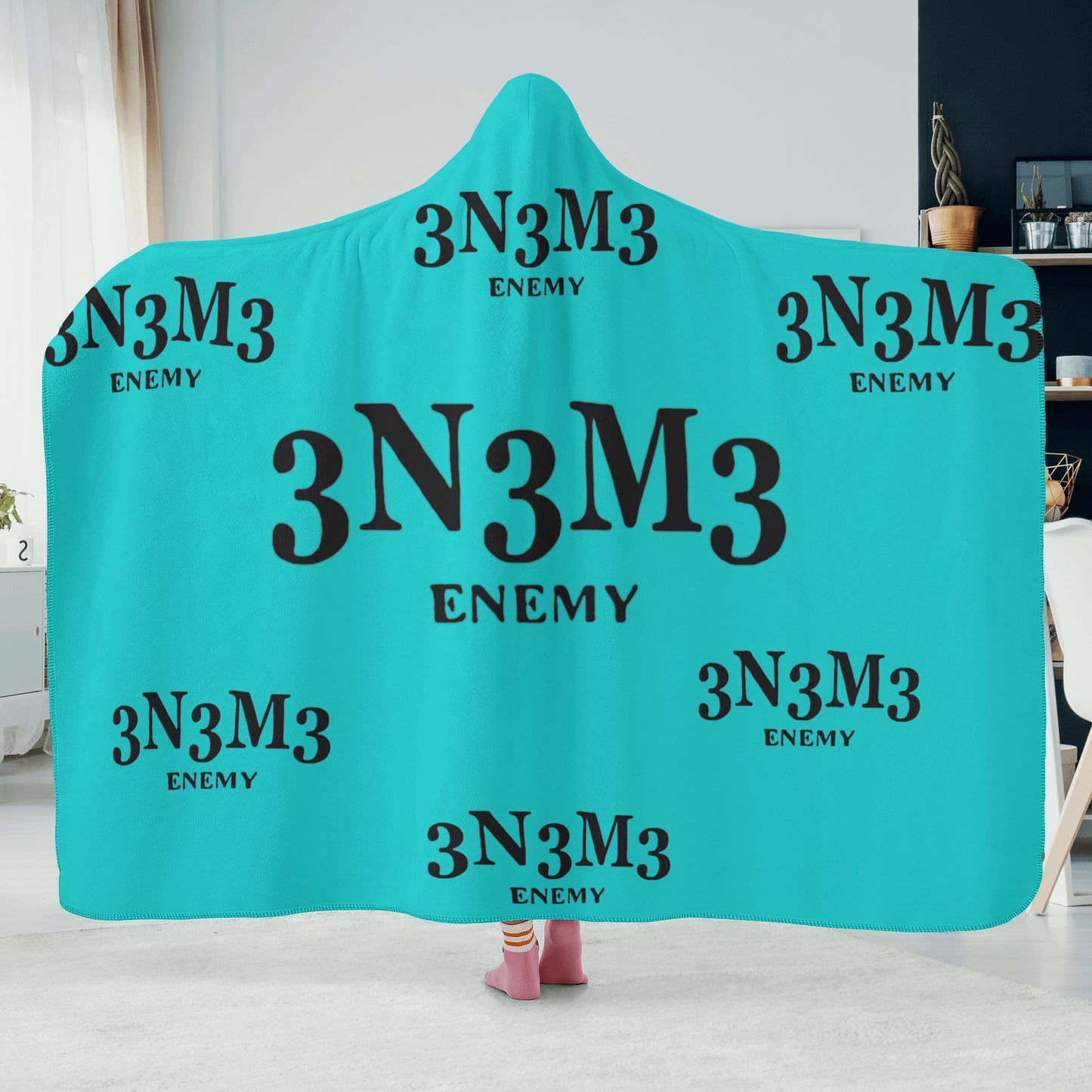 3.N.3.M.3 Enemy Turquoise Hooded Blanket