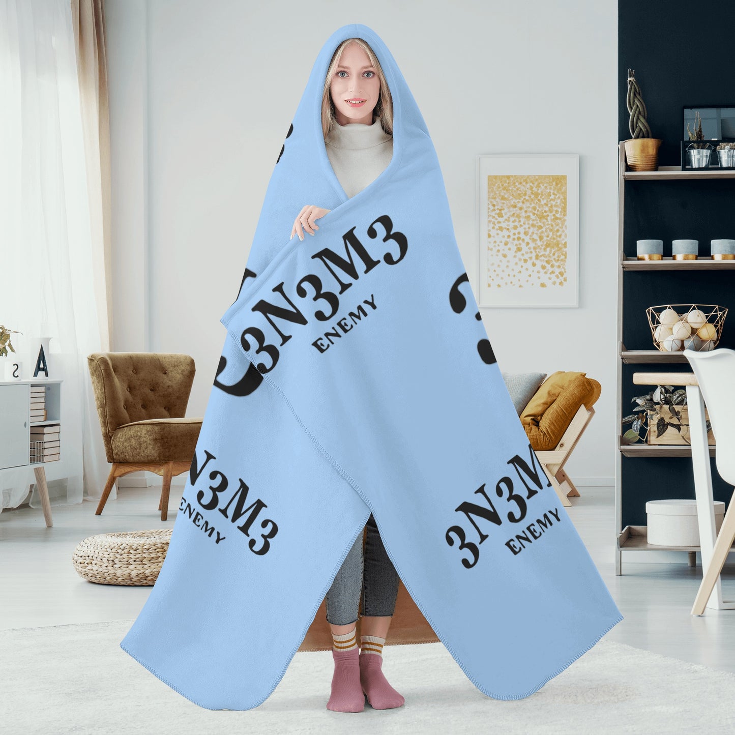 3.N.3.M.3 Enemy Sky Blue Hooded Blanket