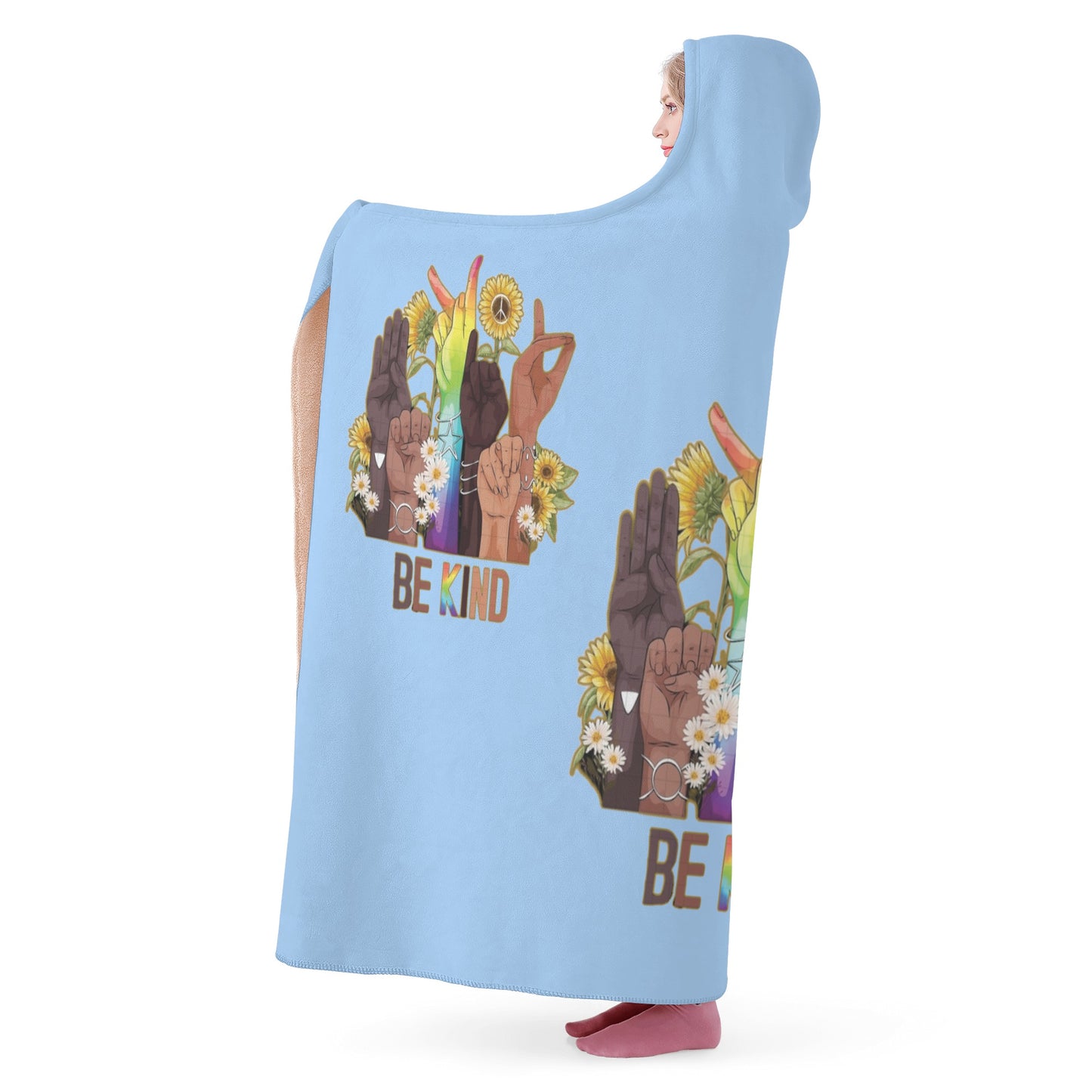 Be Kind (Pride Edition) Sky Blue Hooded Blanket