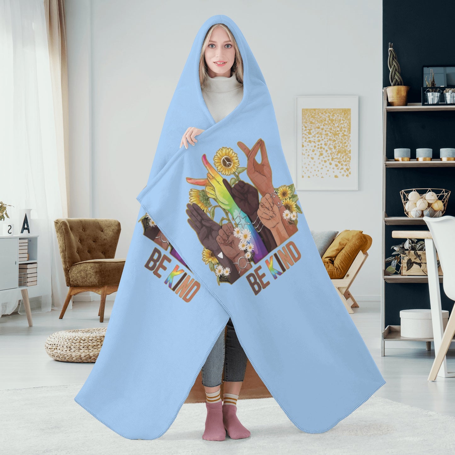 Be Kind (Pride Edition) Sky Blue Hooded Blanket