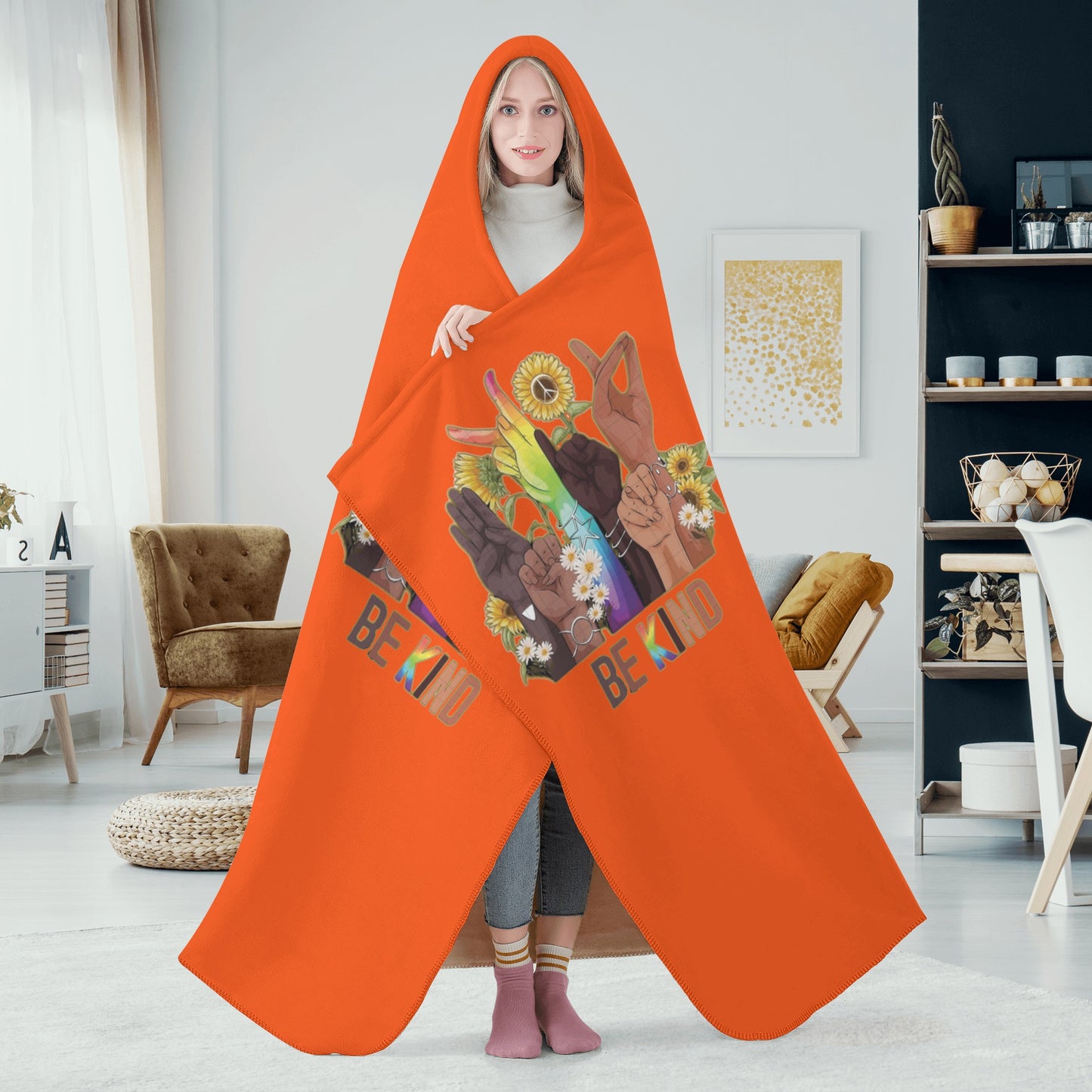 Be Kind (Pride Edition) Dark Orange Hooded Blanket