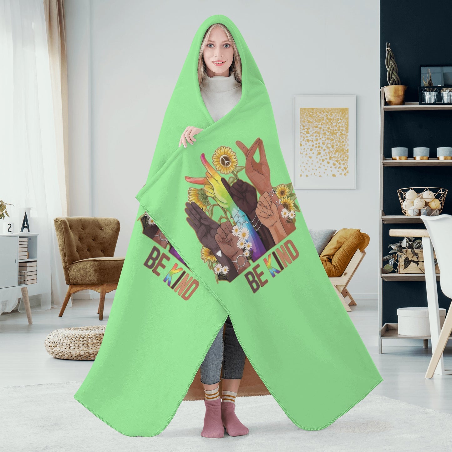 Be Kind (Pride Edition) Mint Green Hooded Blanket