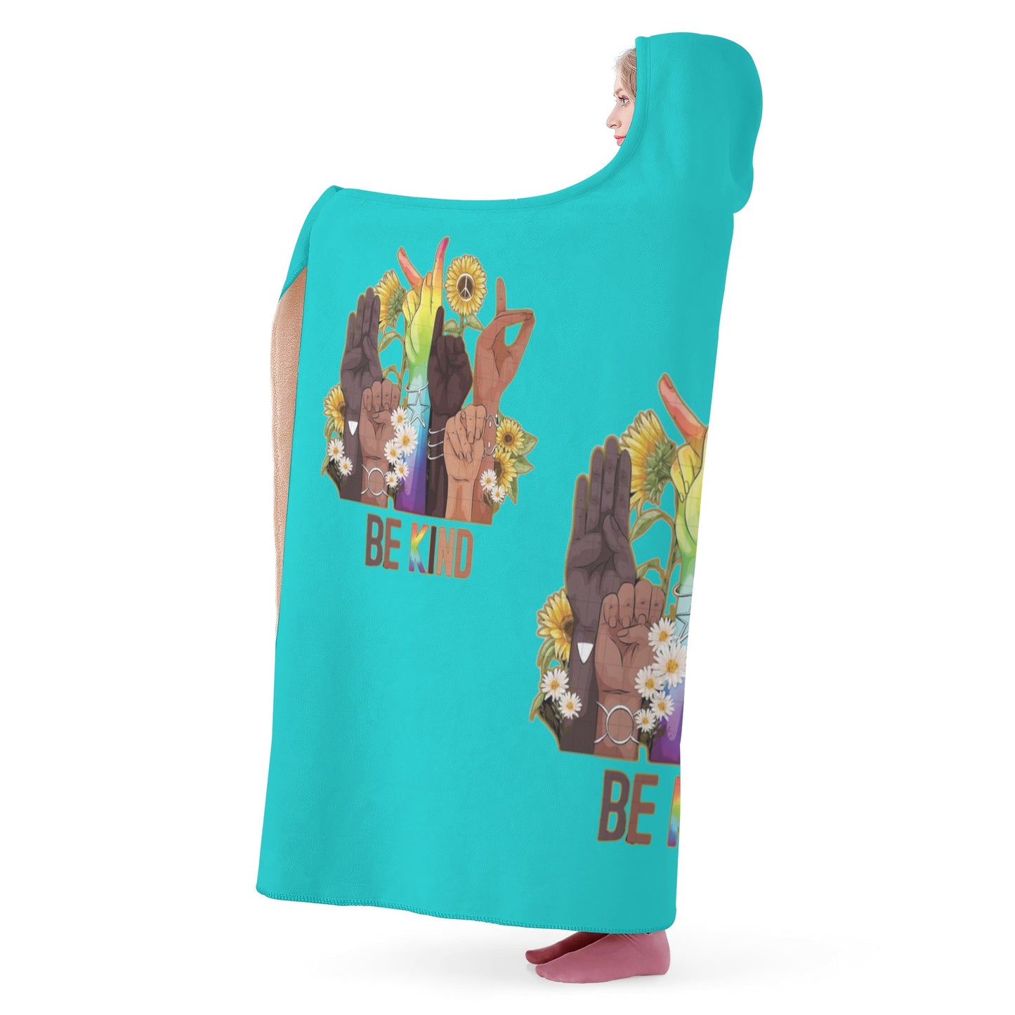 Be Kind (Pride Edition) Turquoise Hooded Blanket