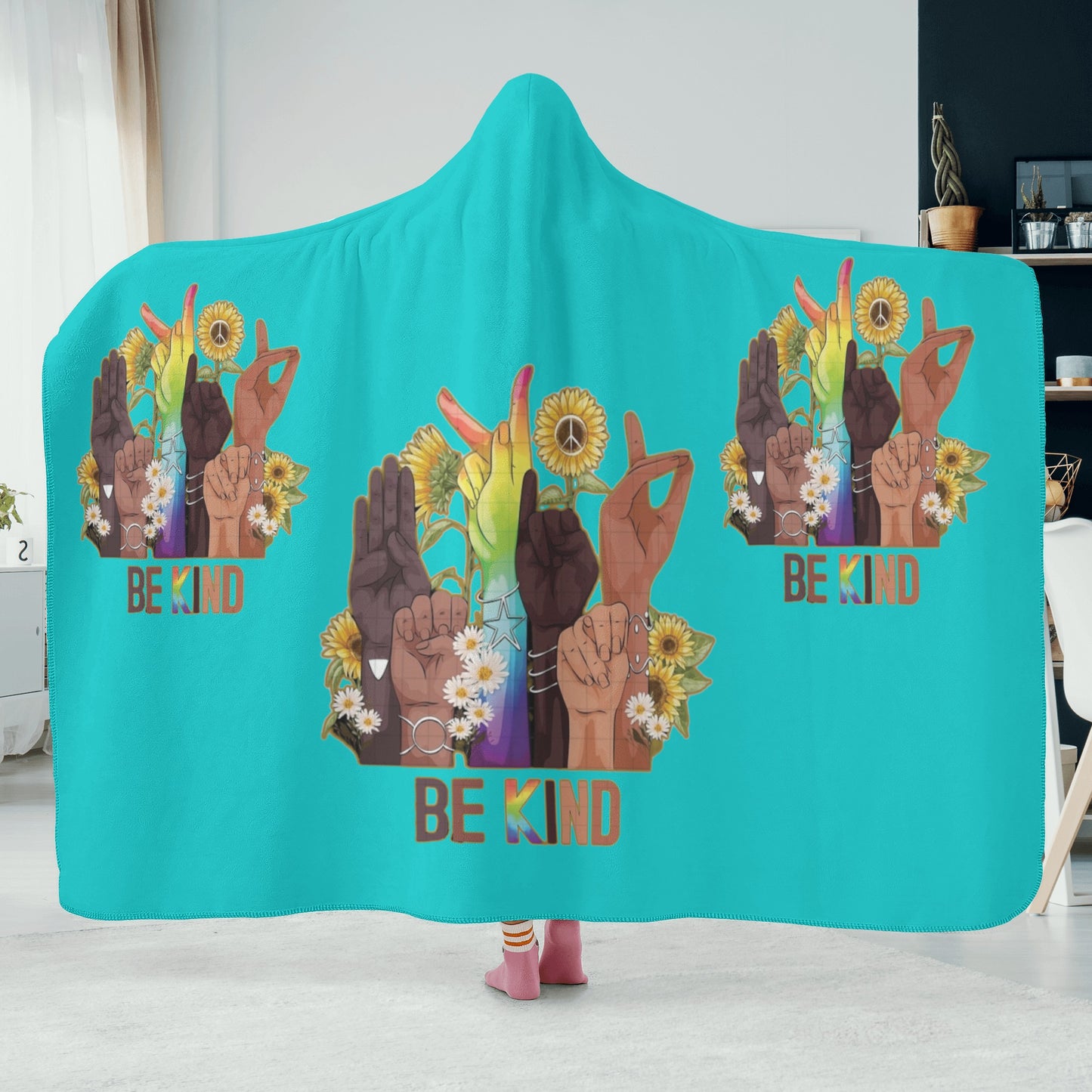 Be Kind (Pride Edition) Turquoise Hooded Blanket