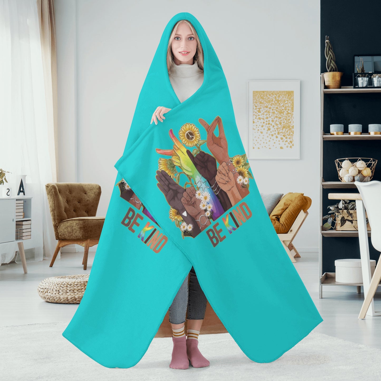 Be Kind (Pride Edition) Turquoise Hooded Blanket