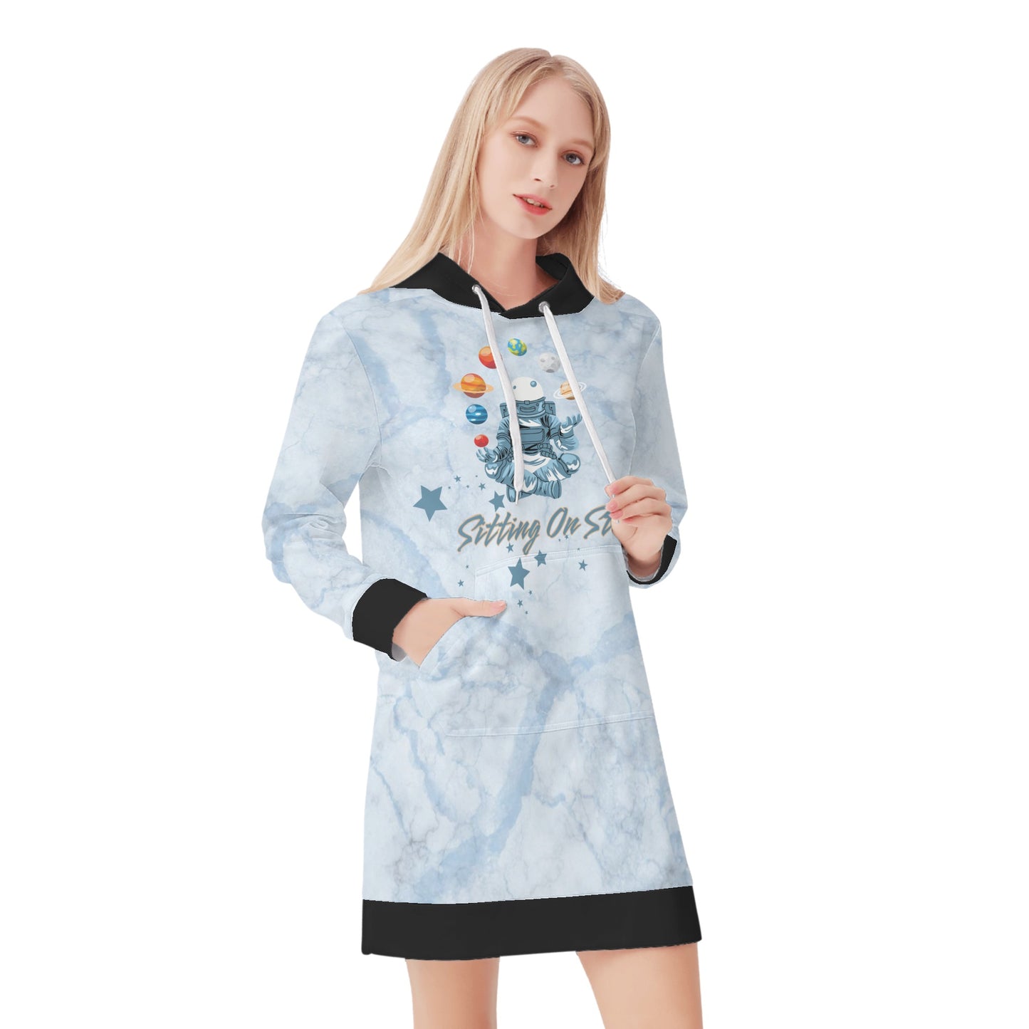 Sitting On Stars Meditation Womens Chill Blue Hoodie Dress